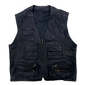 Gilet da caccia vintage in pelle, taglia L, nero, con cerniera lampo