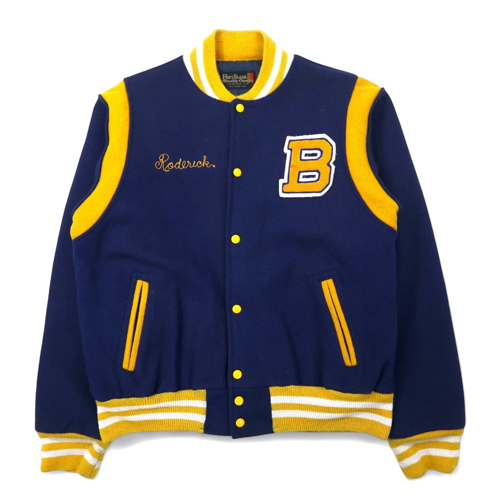 Giacca bomber/college Fordham anni '80, taglia XL, in lana navy, BRADWELL BAND, tigre