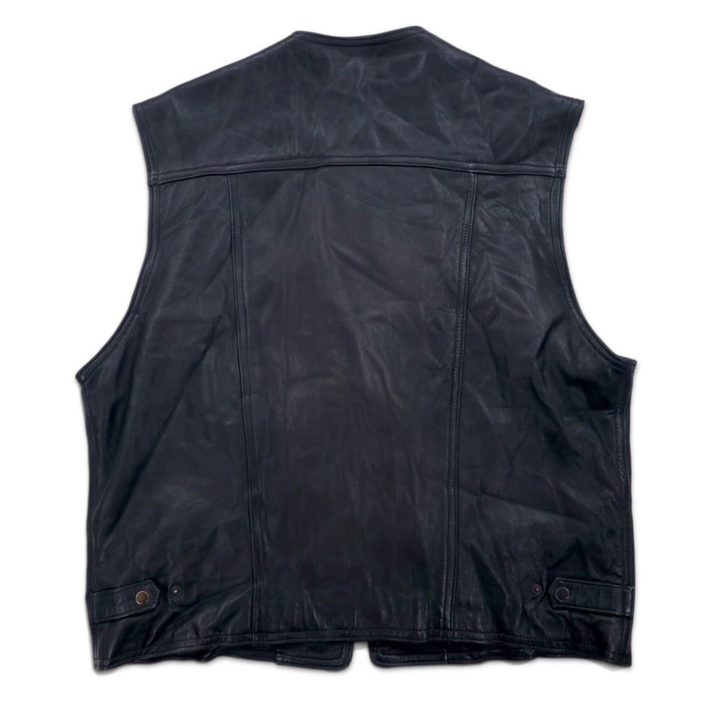 Gilet da caccia vintage in pelle, taglia L, nero, con cerniera lampo