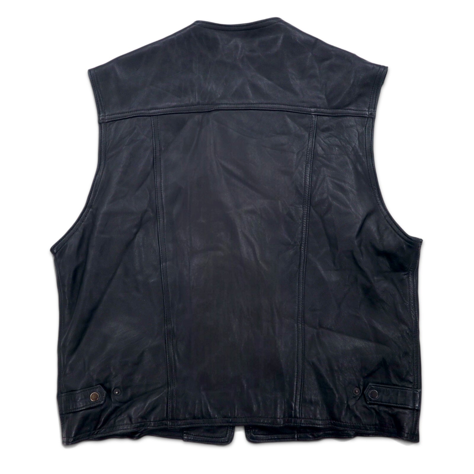 Gilet da caccia vintage in pelle, taglia L, nero, con cerniera lampo