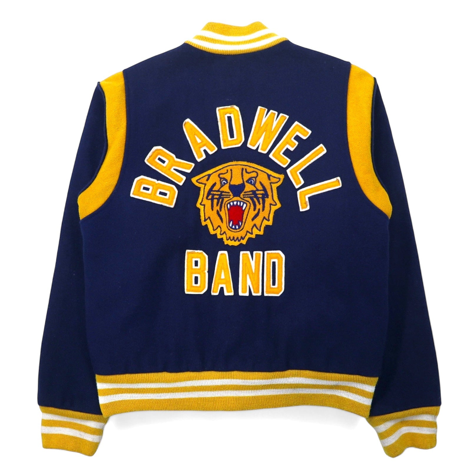Giacca bomber/college Fordham anni '80, taglia XL, in lana navy, BRADWELL BAND, tigre