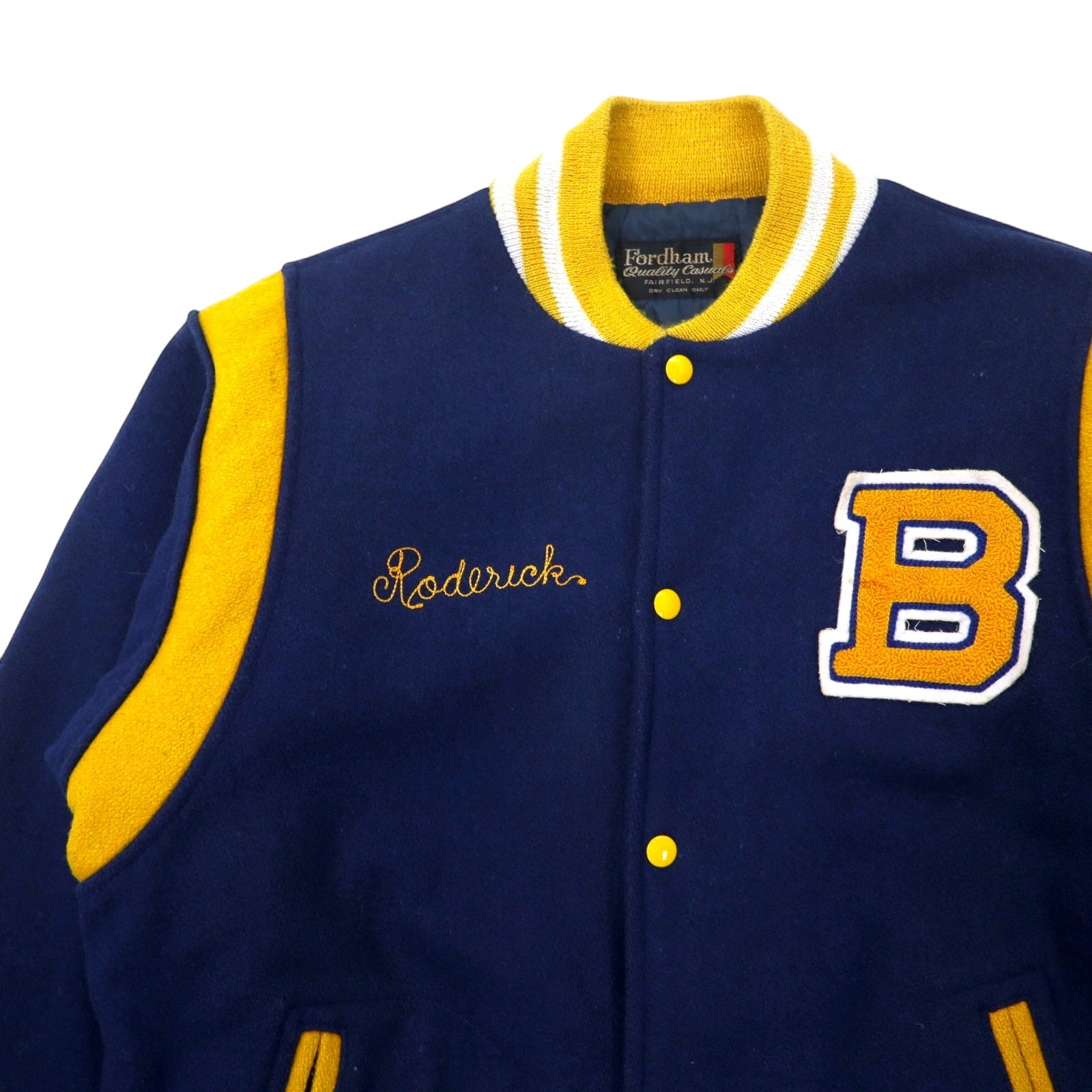 Giacca bomber/college Fordham anni '80, taglia XL, in lana navy, BRADWELL BAND, tigre