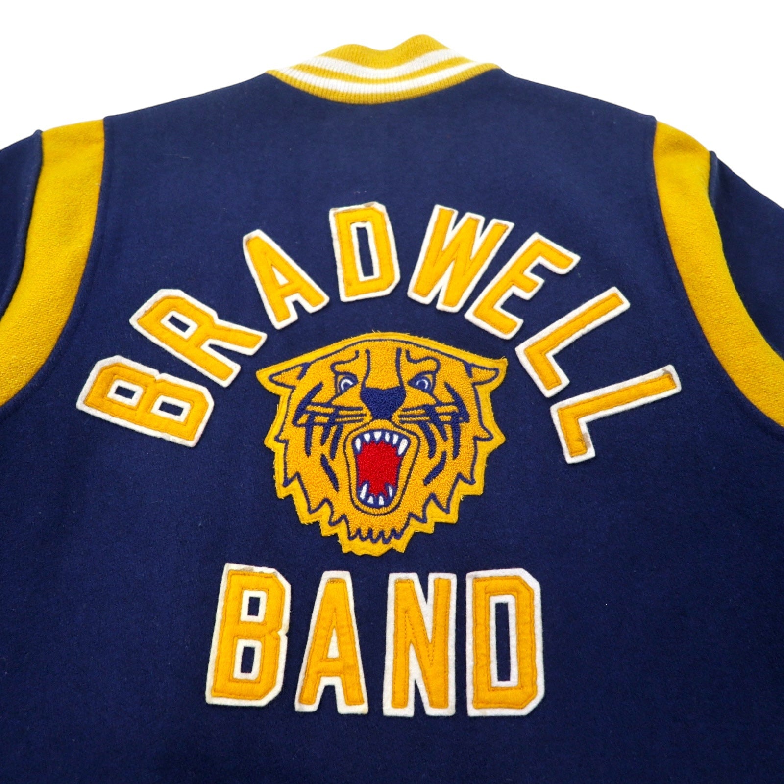 Giacca bomber/college Fordham anni '80, taglia XL, in lana navy, BRADWELL BAND, tigre