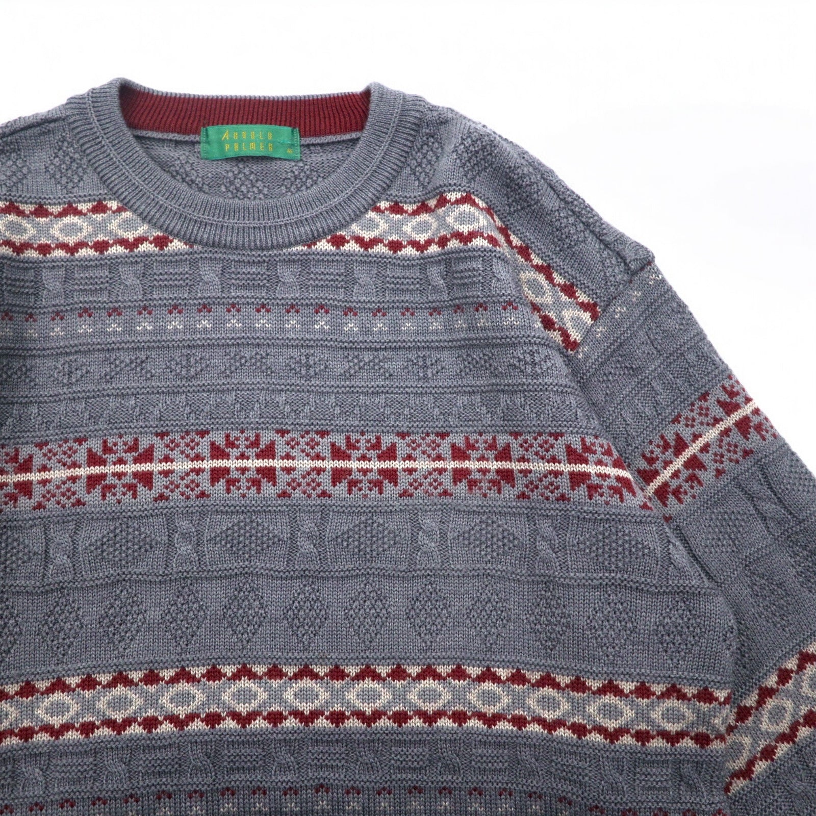 ARNOLD PALMER Anni '90 Maglione jacquard maglia nordic M grigio righe fantasia Made in Japan