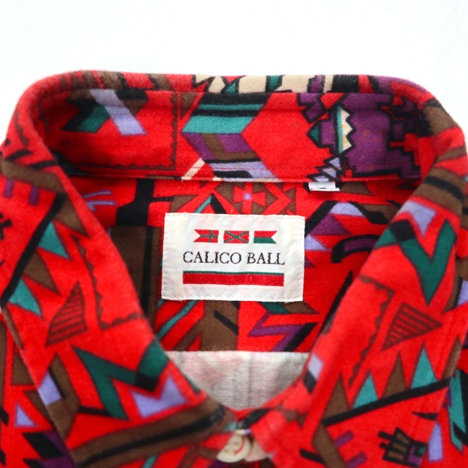 Camicia vintage CALICO BALL stile retrò, motivo etnico, taglia unica, rossa, made in Japan