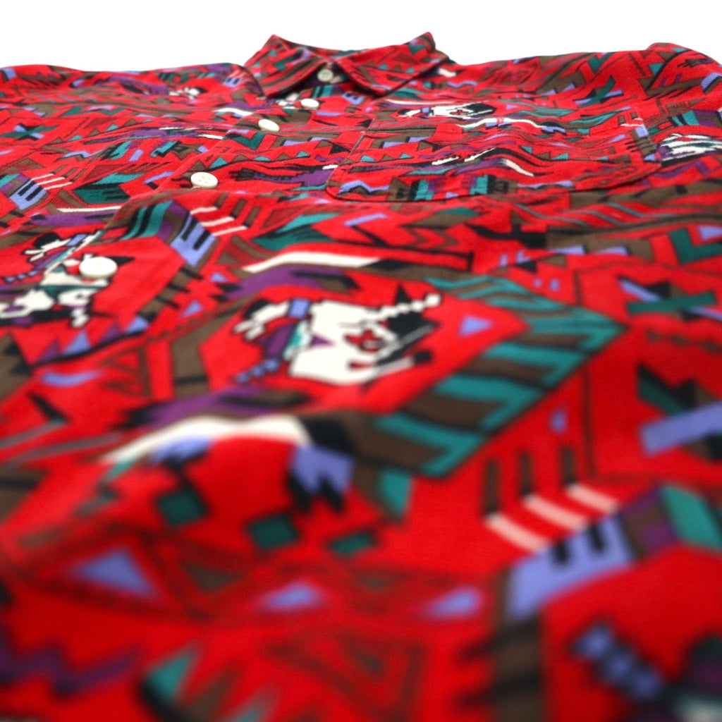 Vintage Japan Made Retro Shirt CALICO BALL ネイティブ柄 シャツ FREE レッド 日本製