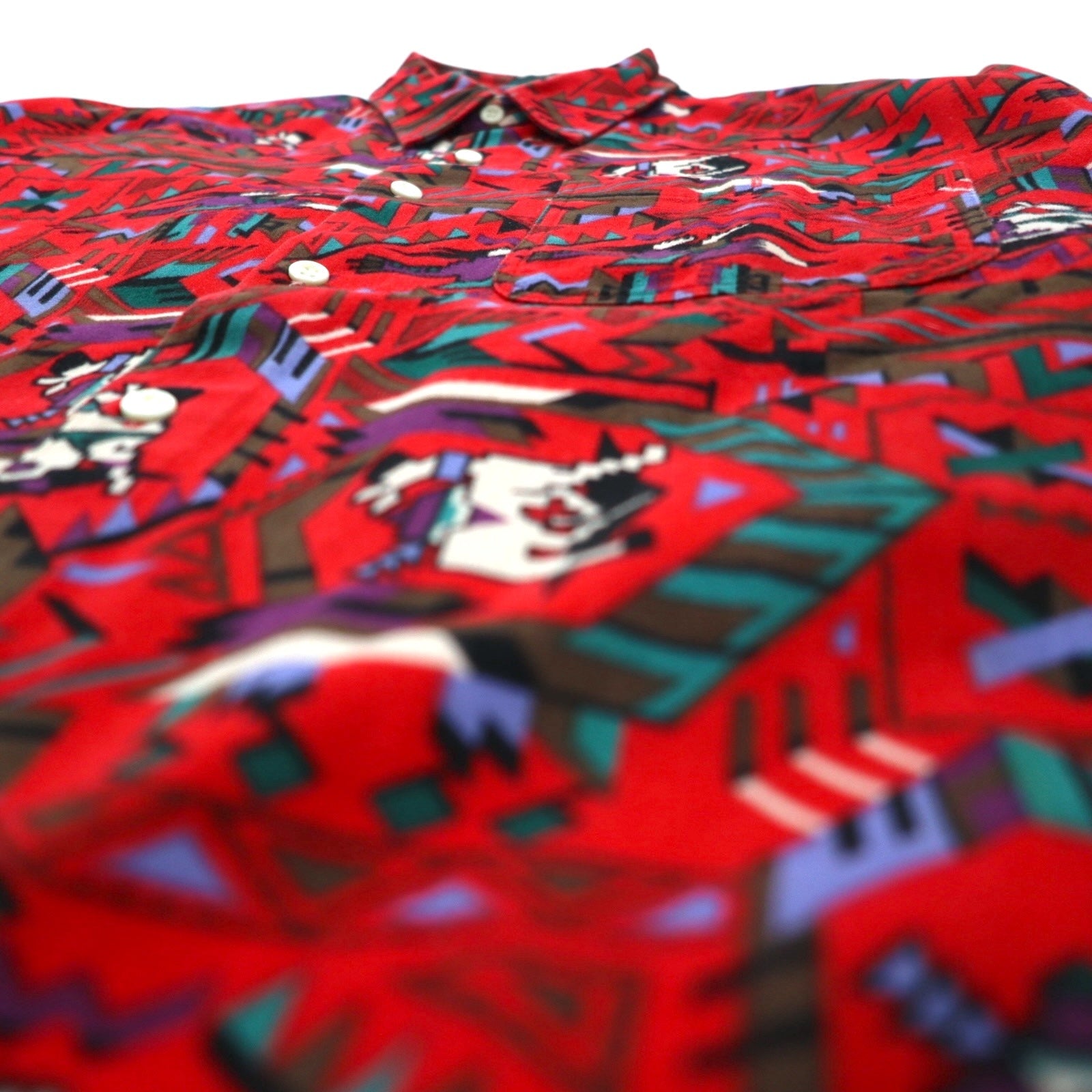 Camicia vintage CALICO BALL stile retrò, motivo etnico, taglia unica, rossa, made in Japan