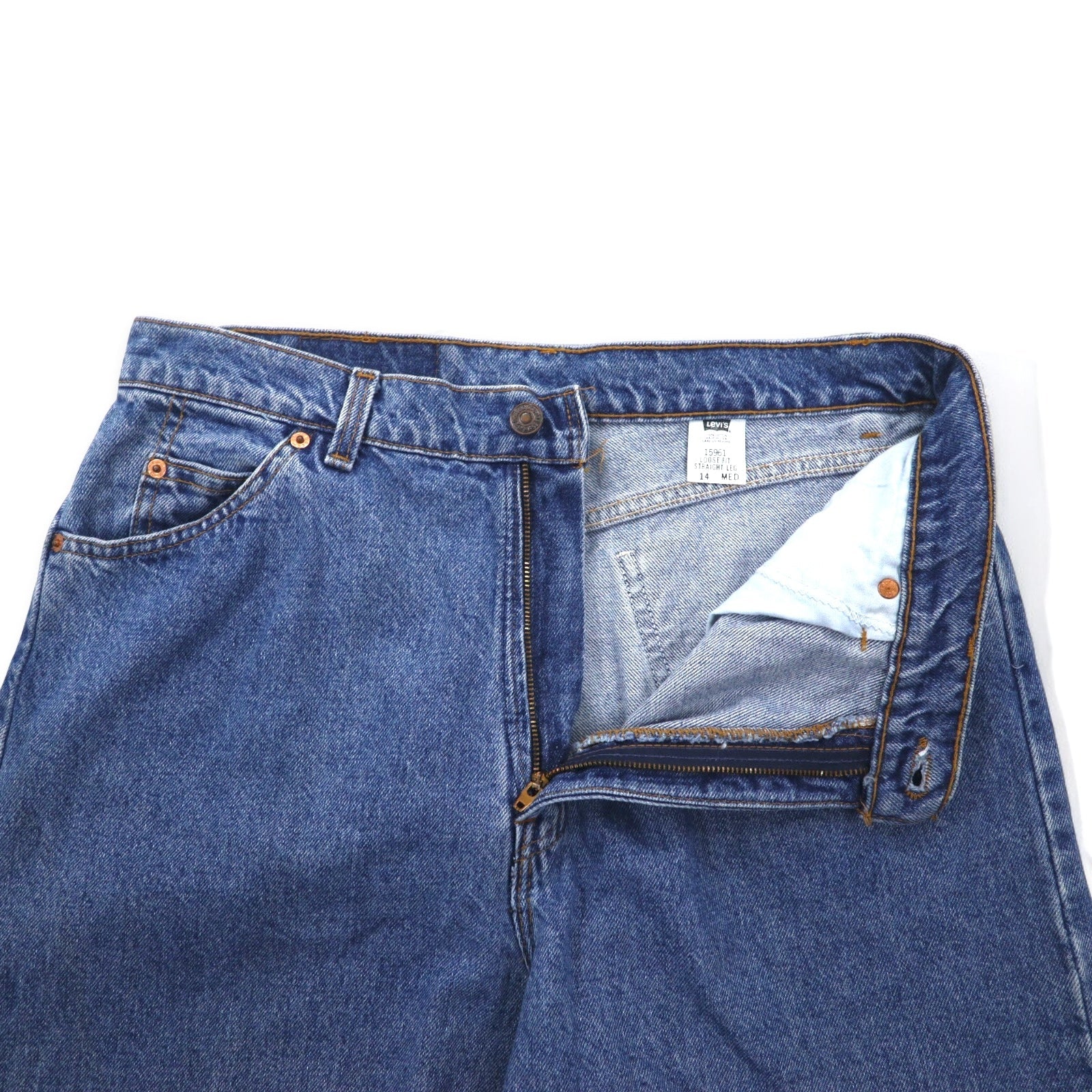 Levi's anni '90, Made in USA, Orange Tab, vestibilità loose fit, denim tapered, taglia L, colore indaco blu, LOOSE FIT STRAIGHT LEG 15961 0766