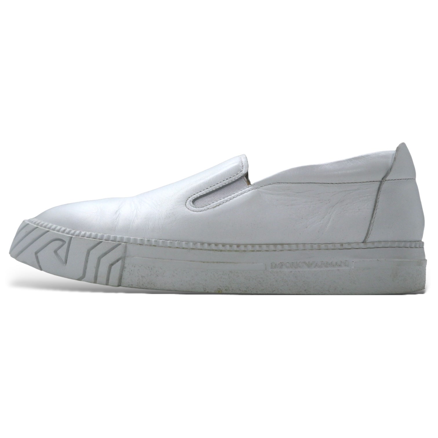 EMPORIO ARMANI Sneakers slip-on in pelle made in Ungheria 28cm bianche EXTRA LIGHT F282