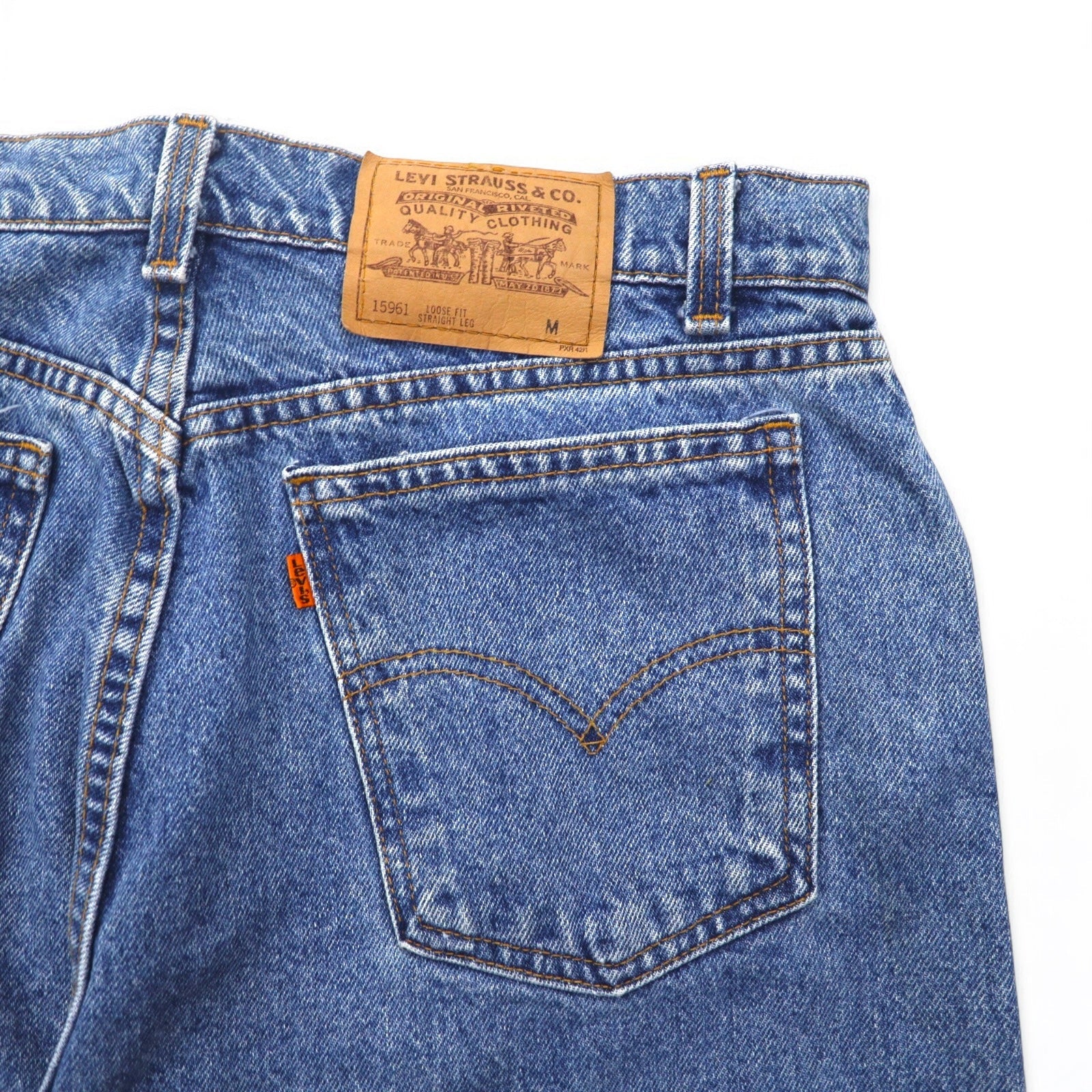 Levi's anni '90, Made in USA, Orange Tab, vestibilità loose fit, denim tapered, taglia L, colore indaco blu, LOOSE FIT STRAIGHT LEG 15961 0766