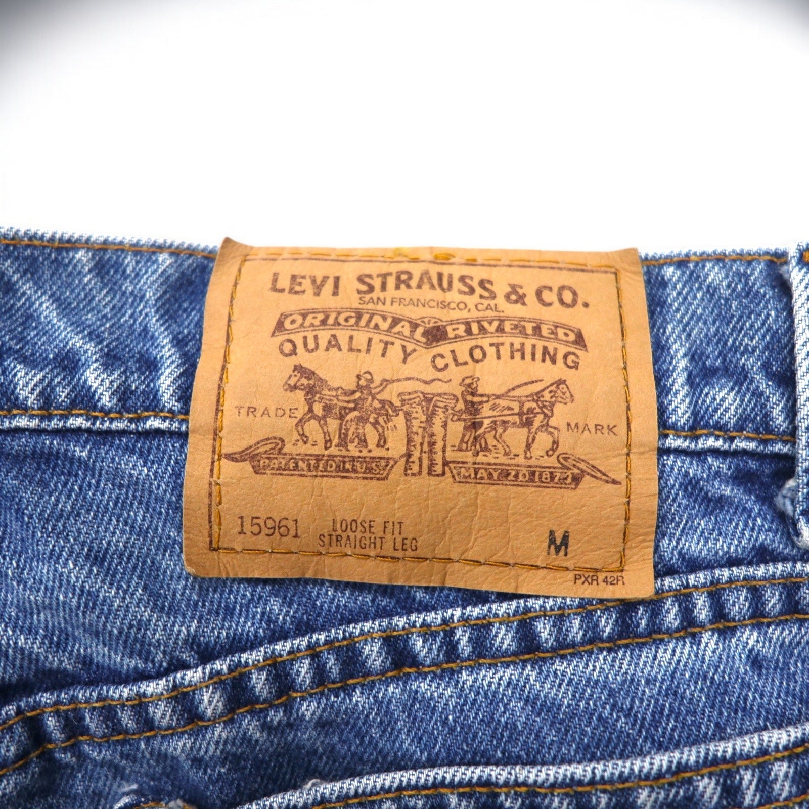 Levi's anni '90, Made in USA, Orange Tab, vestibilità loose fit, denim tapered, taglia L, colore indaco blu, LOOSE FIT STRAIGHT LEG 15961 0766