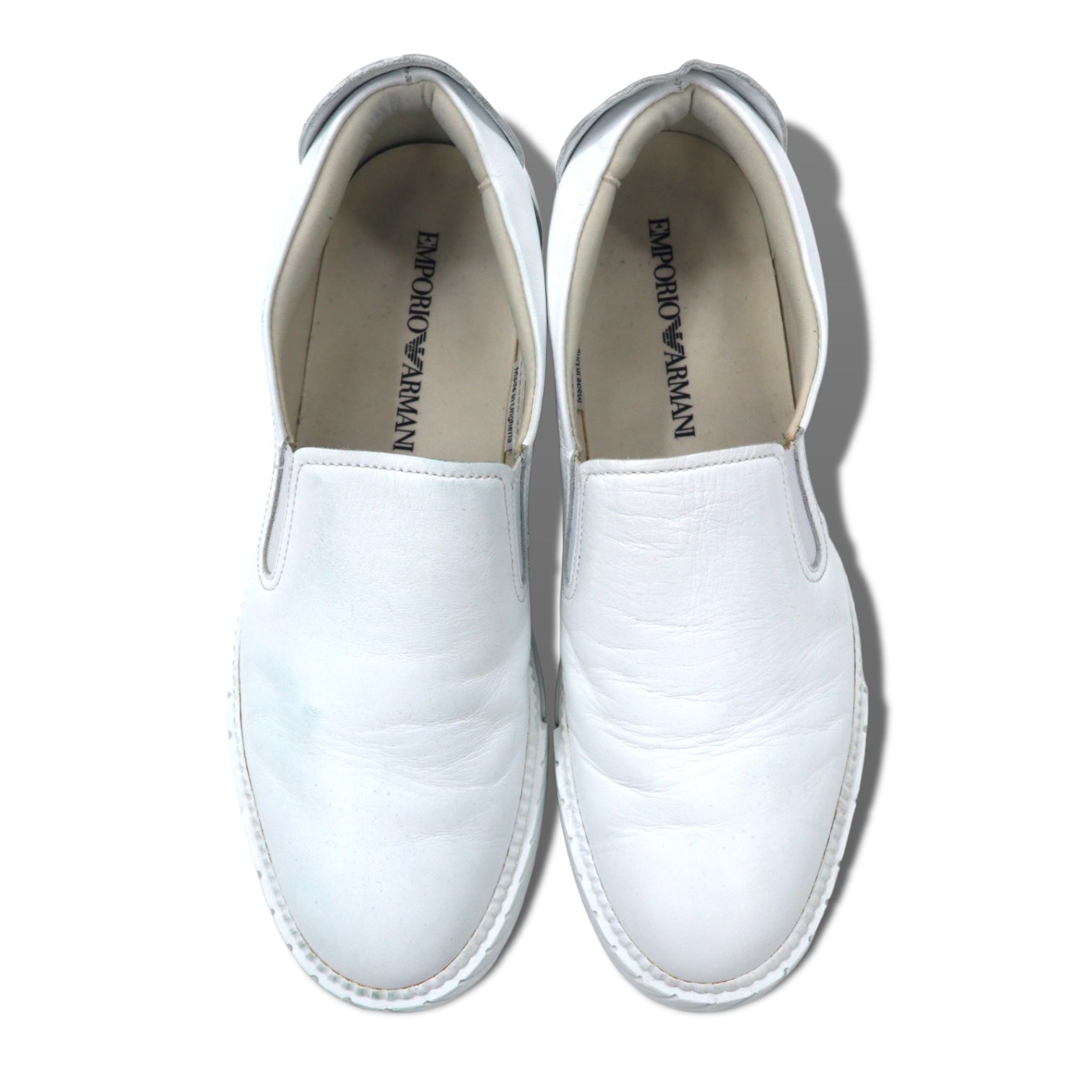 EMPORIO ARMANI Sneakers slip-on in pelle made in Ungheria 28cm bianche EXTRA LIGHT F282