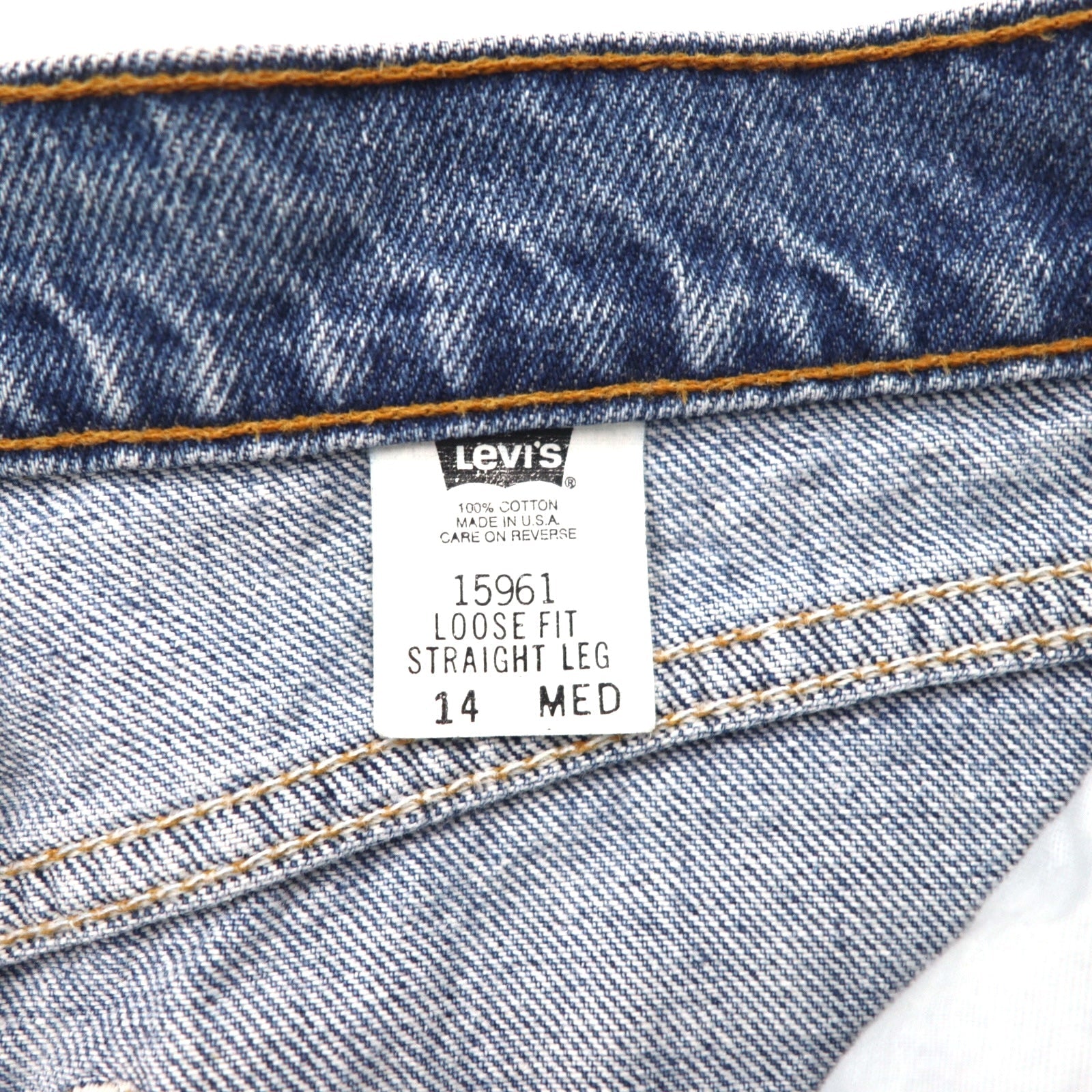 Levi's anni '90, Made in USA, Orange Tab, vestibilità loose fit, denim tapered, taglia L, colore indaco blu, LOOSE FIT STRAIGHT LEG 15961 0766