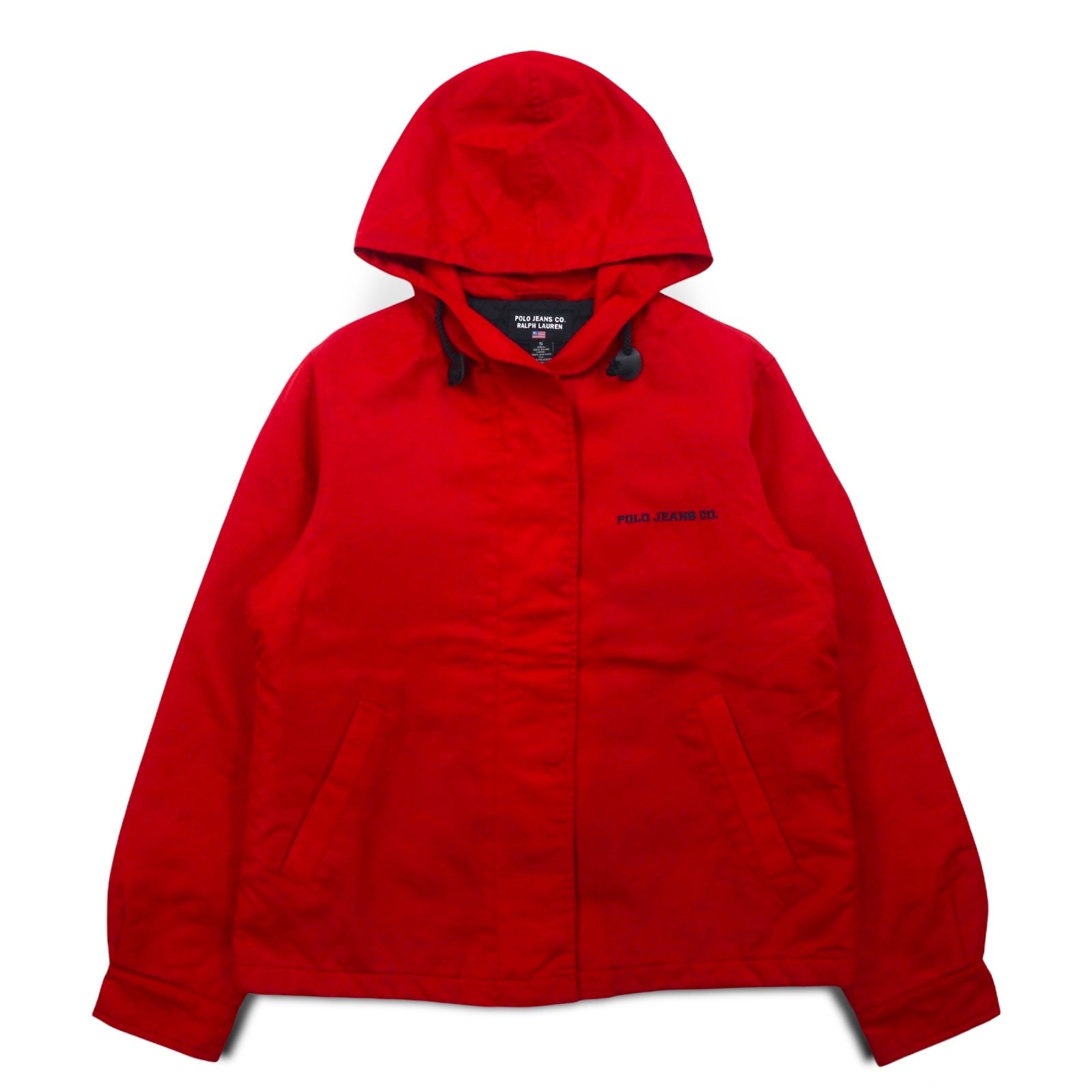 POLO JEANS CO. RALPH LAUREN Giacca con cappuccio in nylon anni '90 S rossa con imbottitura e fodera trapuntata