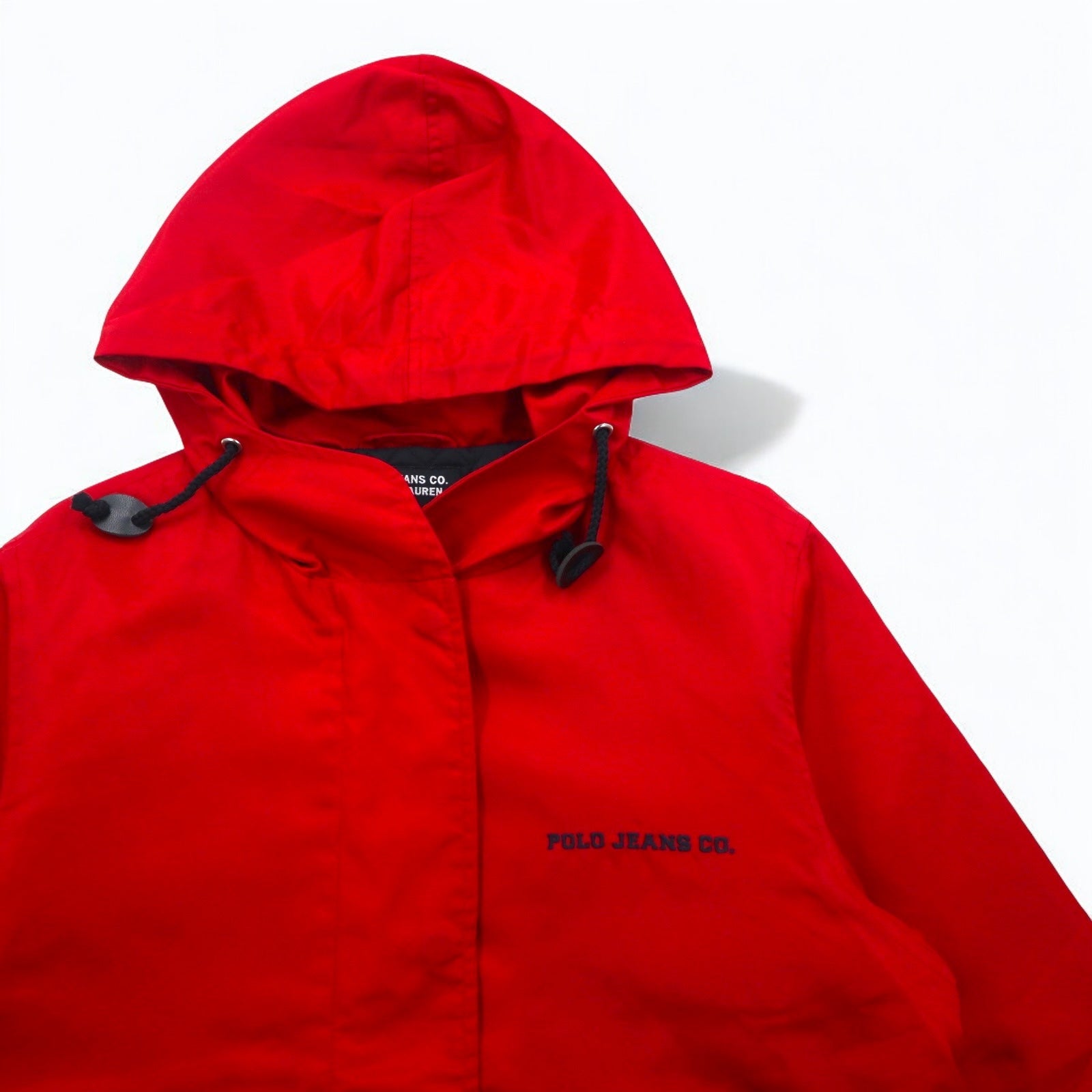 POLO JEANS CO. RALPH LAUREN Giacca con cappuccio in nylon anni '90 S rossa con imbottitura e fodera trapuntata