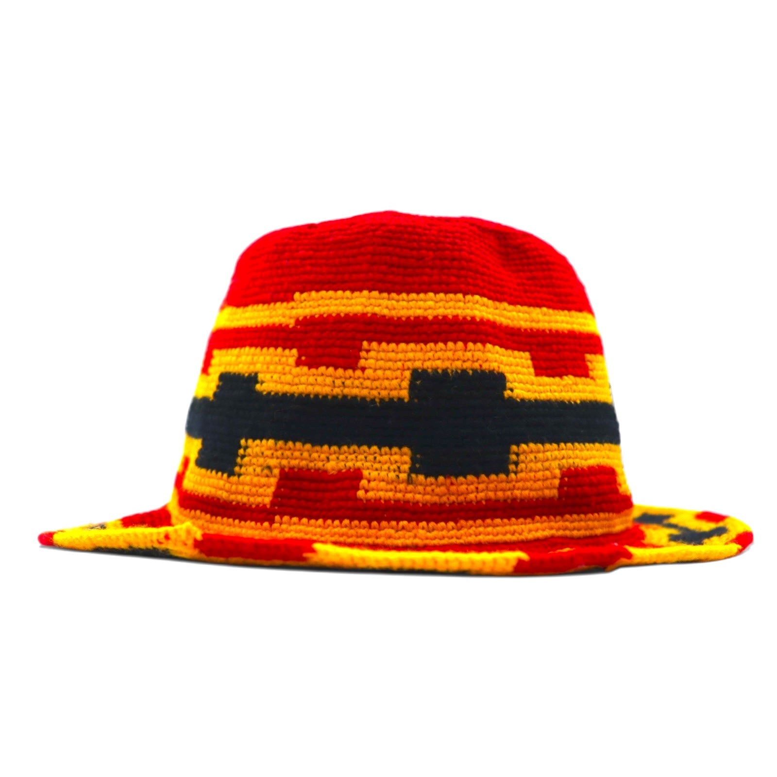 Cappello a secchiello vintage, cappello all'uncinetto, TAGLIA UNICA, rosso, giallo, cotone, lana