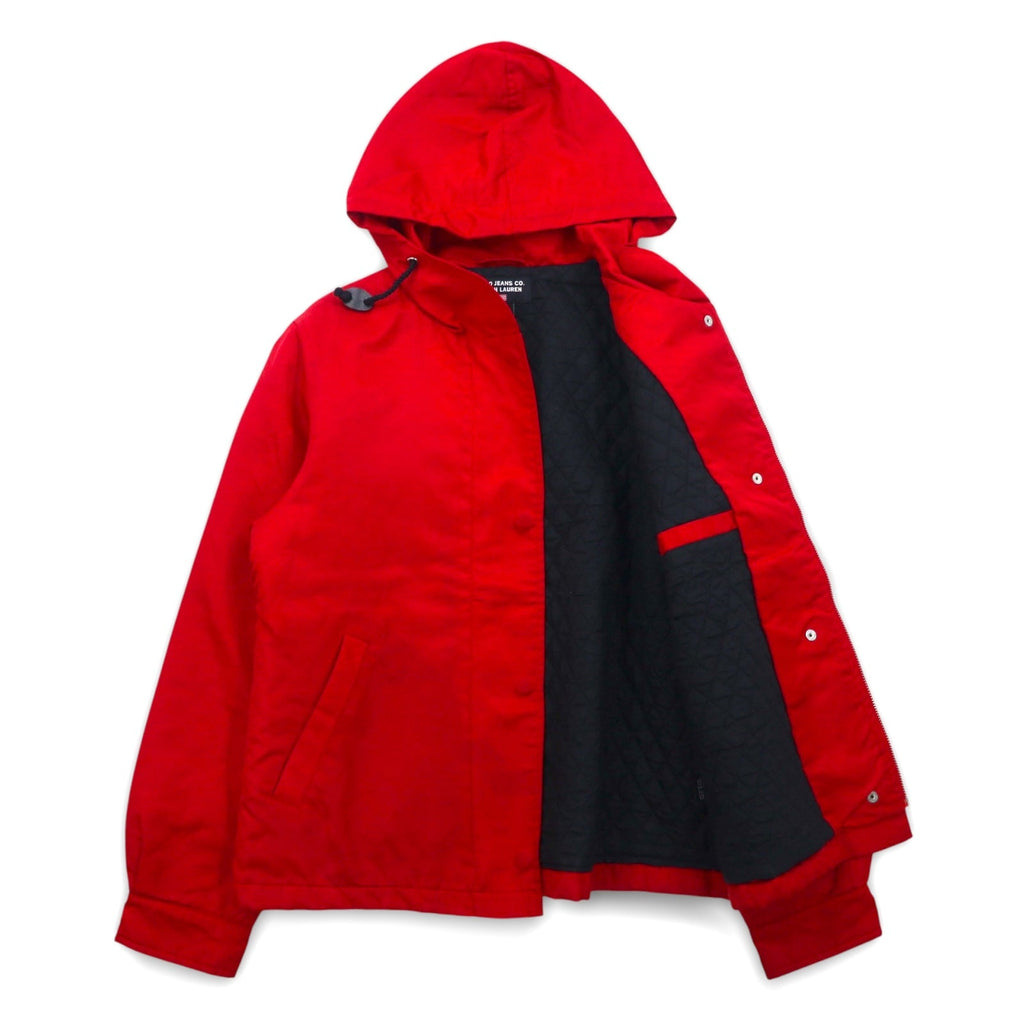 POLO JEANS CO. RALPH LAUREN Giacca con cappuccio in nylon anni '90 S rossa con imbottitura e fodera trapuntata