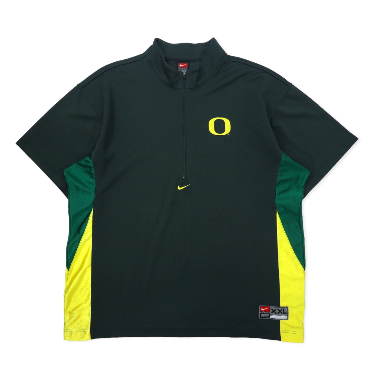 NIKE anni '90, etichetta TEAM, giacca da tuta a mezza zip, manica corta, XXL, verde, poliestere, Swoosh centrale, NCAA DUCKS, taglia grande