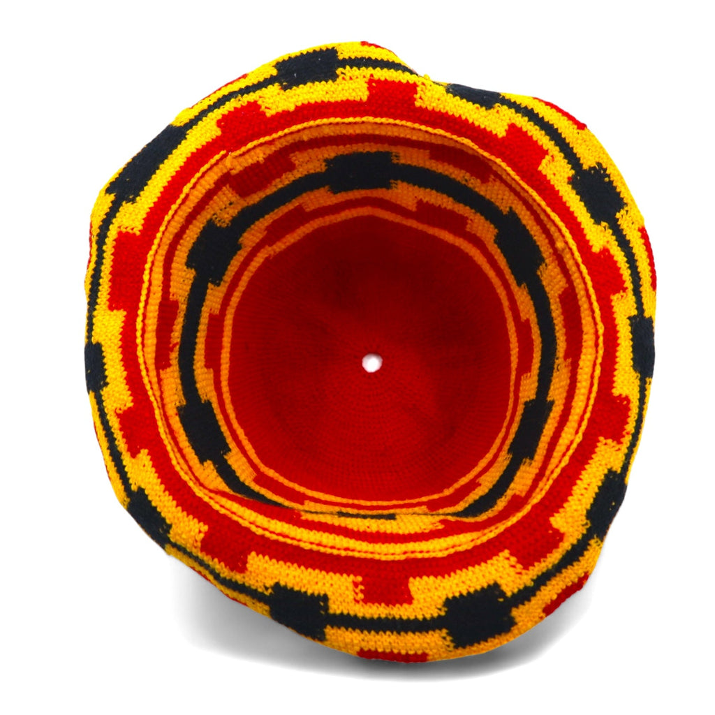 Cappello a secchiello vintage, cappello all'uncinetto, TAGLIA UNICA, rosso, giallo, cotone, lana