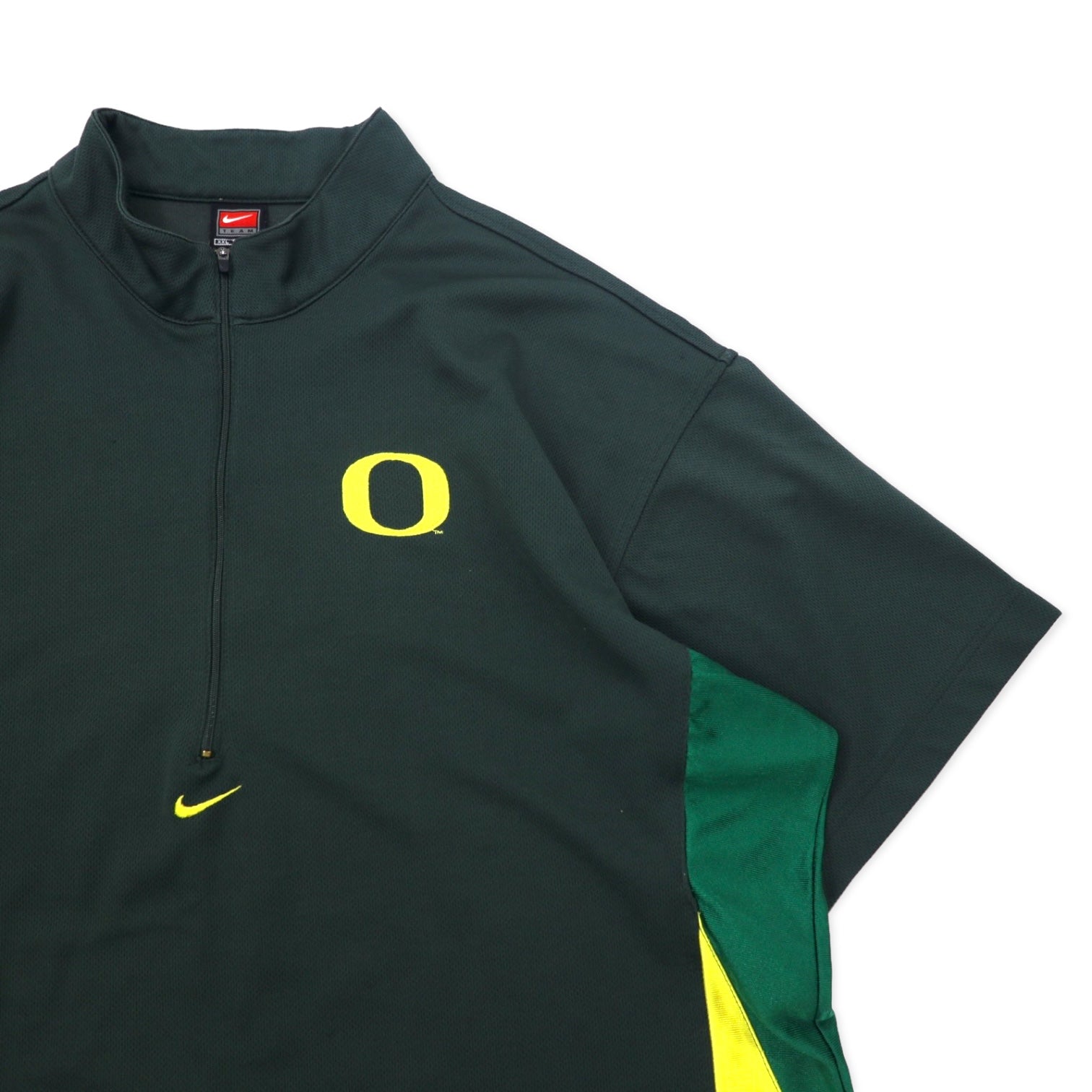 NIKE anni '90, etichetta TEAM, giacca da tuta a mezza zip, manica corta, XXL, verde, poliestere, Swoosh centrale, NCAA DUCKS, taglia grande