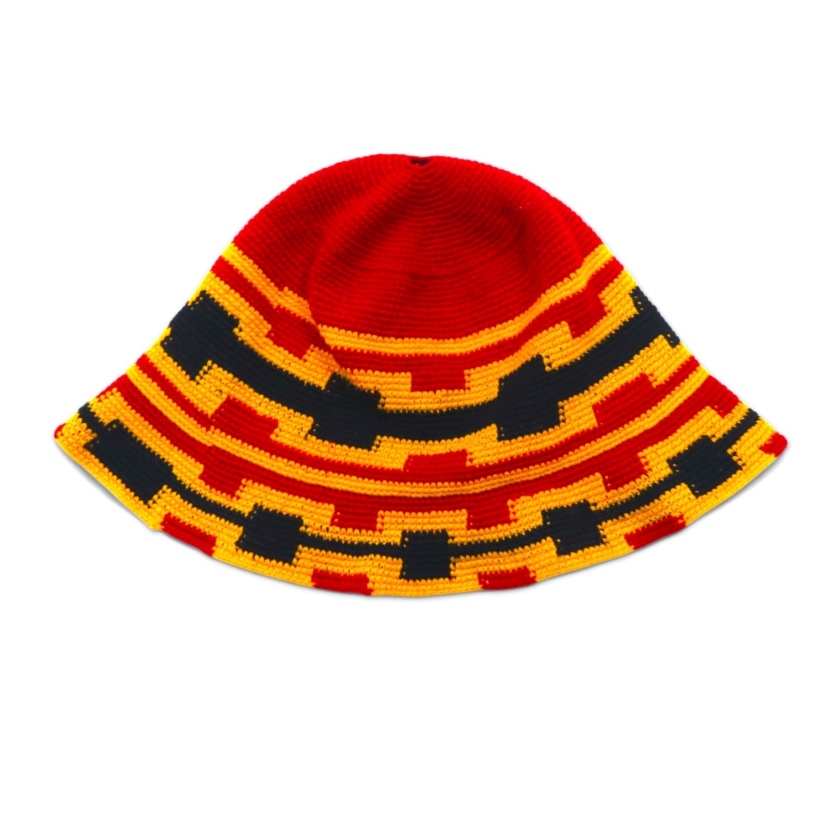 Cappello a secchiello vintage, cappello all'uncinetto, TAGLIA UNICA, rosso, giallo, cotone, lana