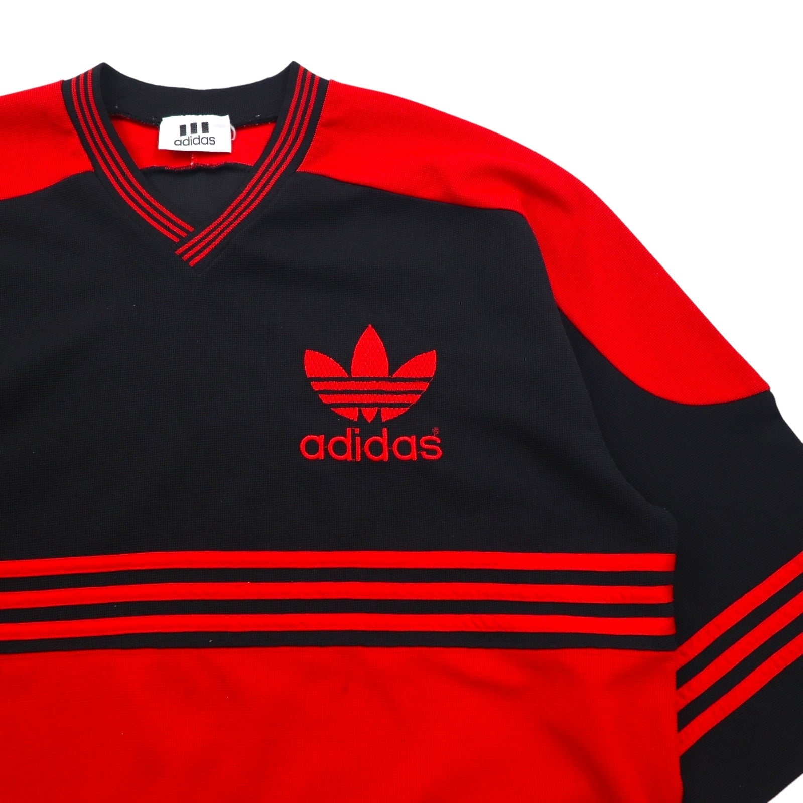 adidas 90年代 トレフォイルロゴ刺繍 ゲームシャツ XL ブラック レッド ポリエステル