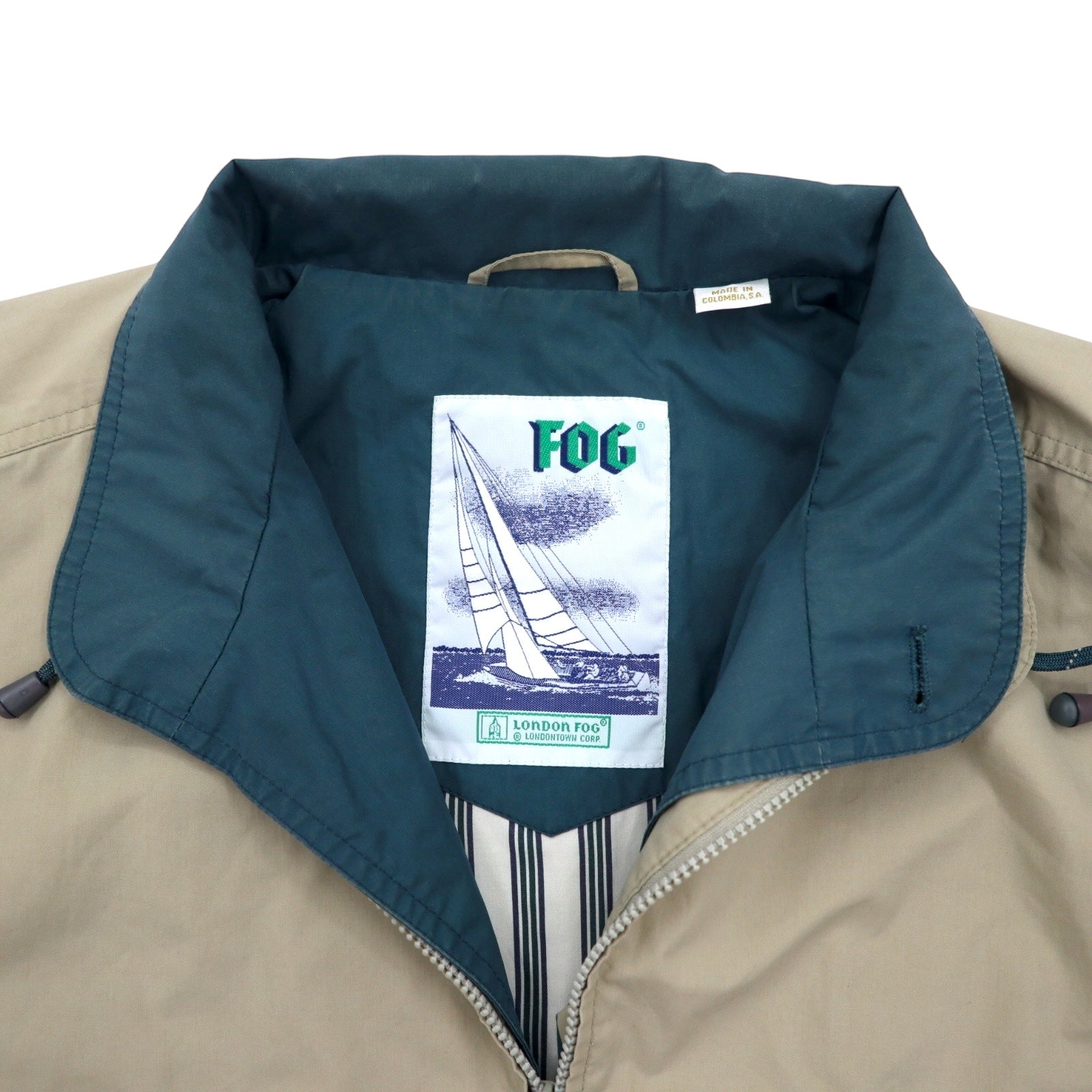 LONDON FOG Harrington Jacket anni '80, taglia L, color beige, in cotone e poliestere, cerniera IDEAL, made in Colombia.