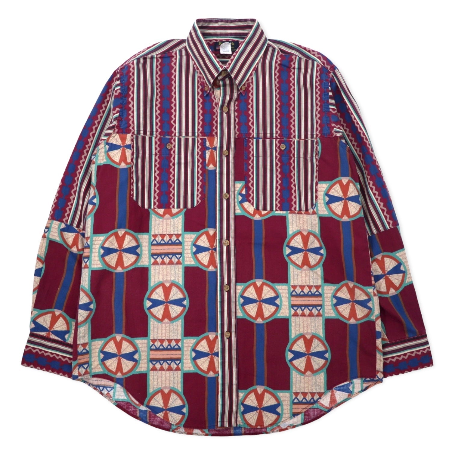Ruddock Bros. Camicia button-down a fantasia anni '80, Made in USA, taglia M, multicolore, cotone