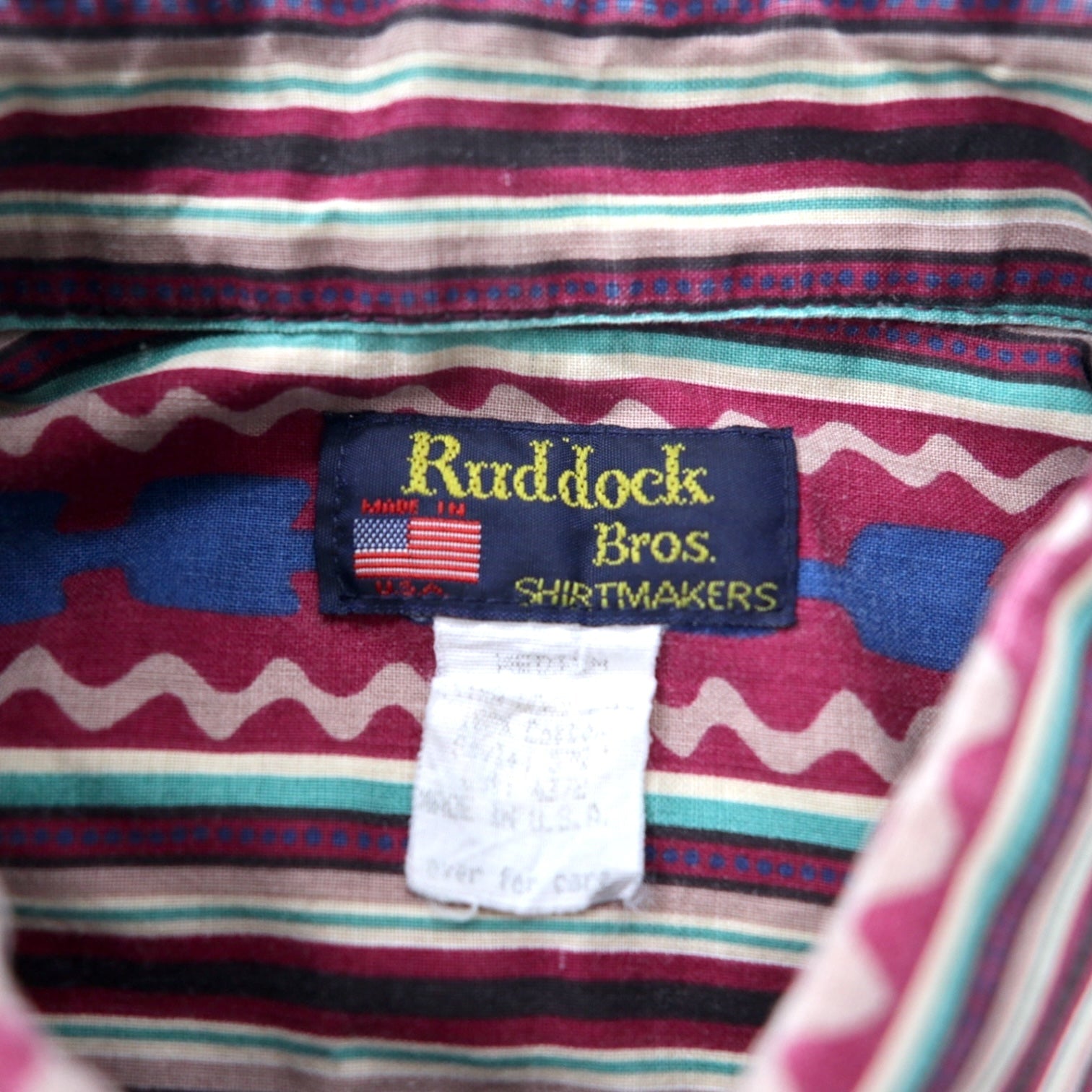 Ruddock Bros. Camicia button-down a fantasia anni '80, Made in USA, taglia M, multicolore, cotone
