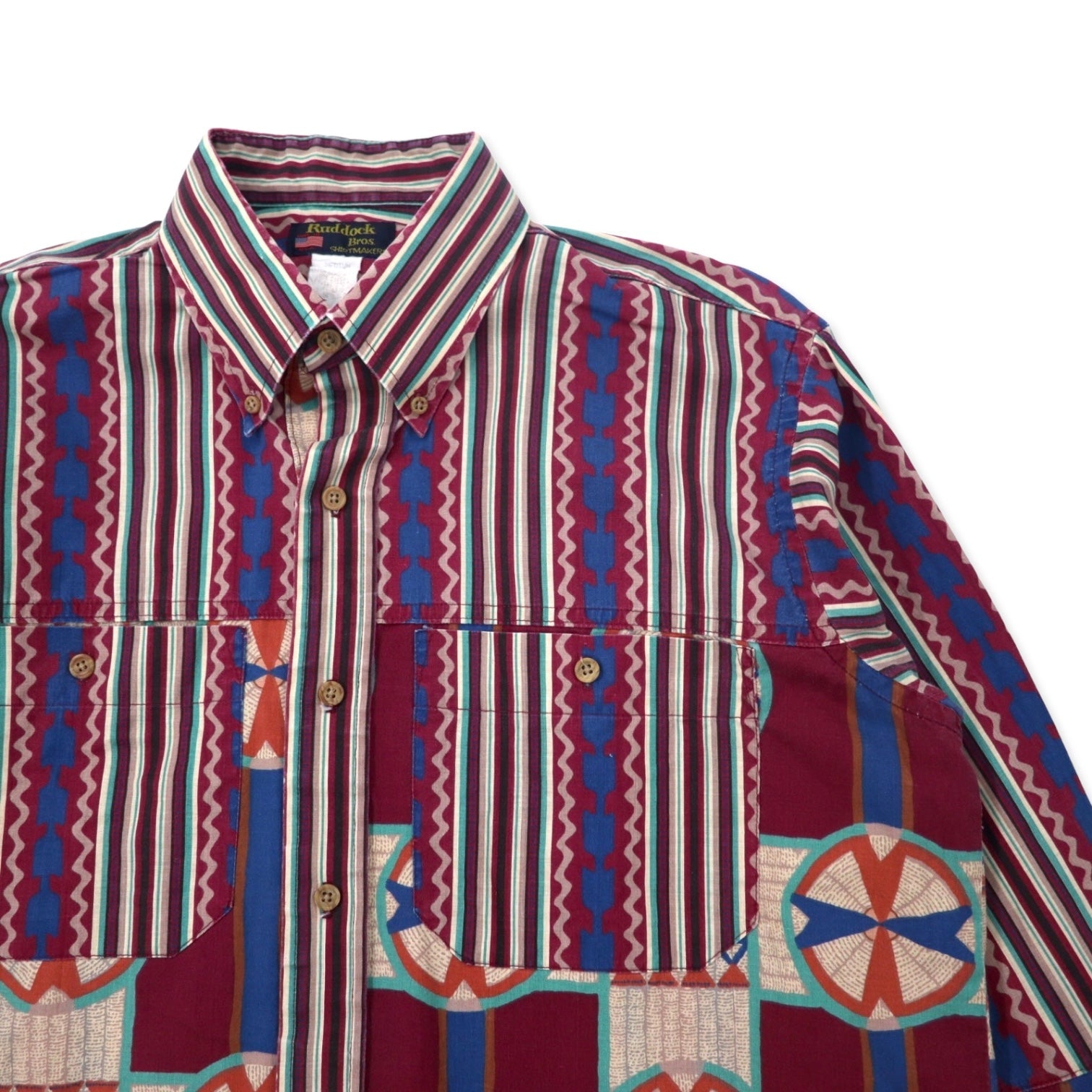 Ruddock Bros. Camicia button-down a fantasia anni '80, Made in USA, taglia M, multicolore, cotone