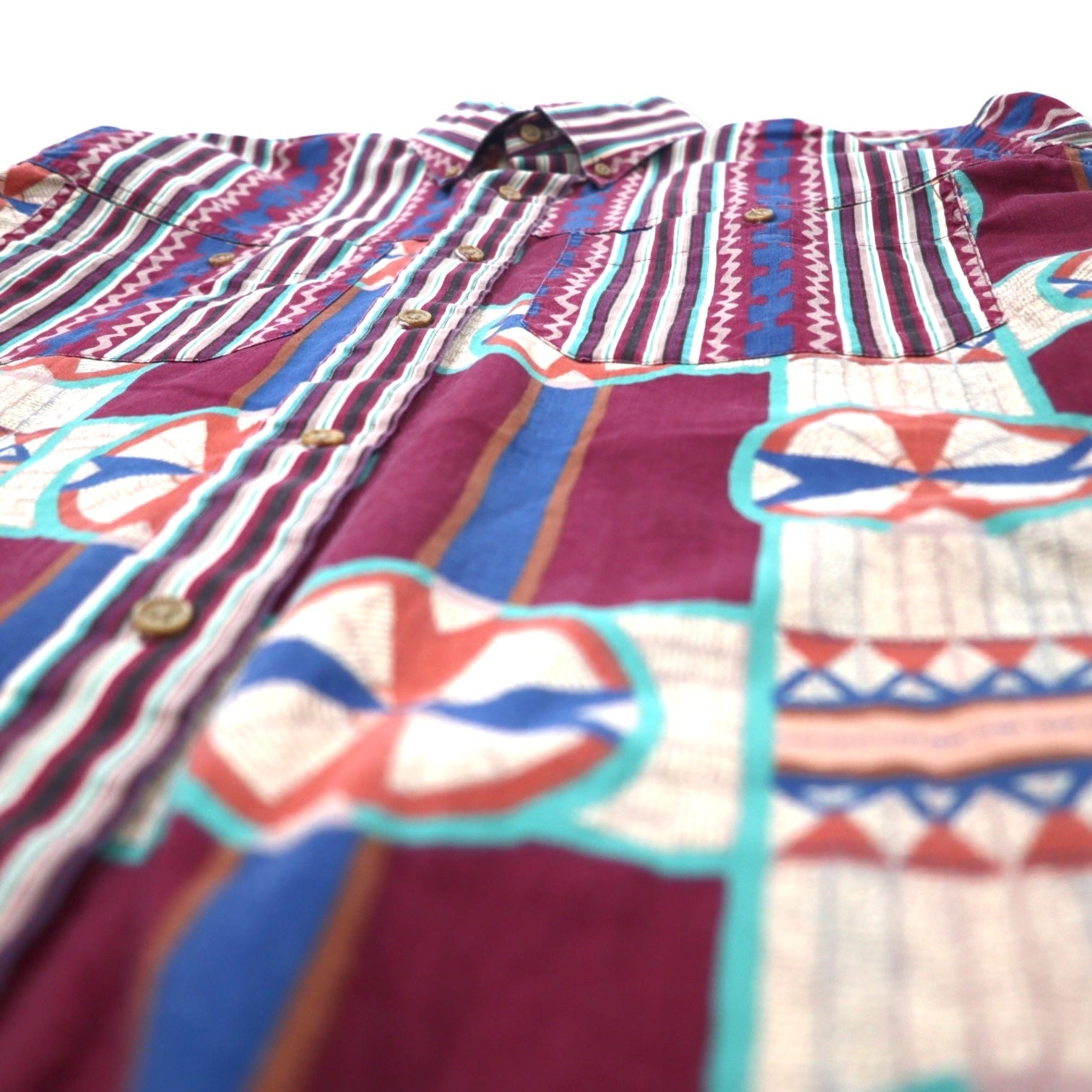 Ruddock Bros. Camicia button-down a fantasia anni '80, Made in USA, taglia M, multicolore, cotone