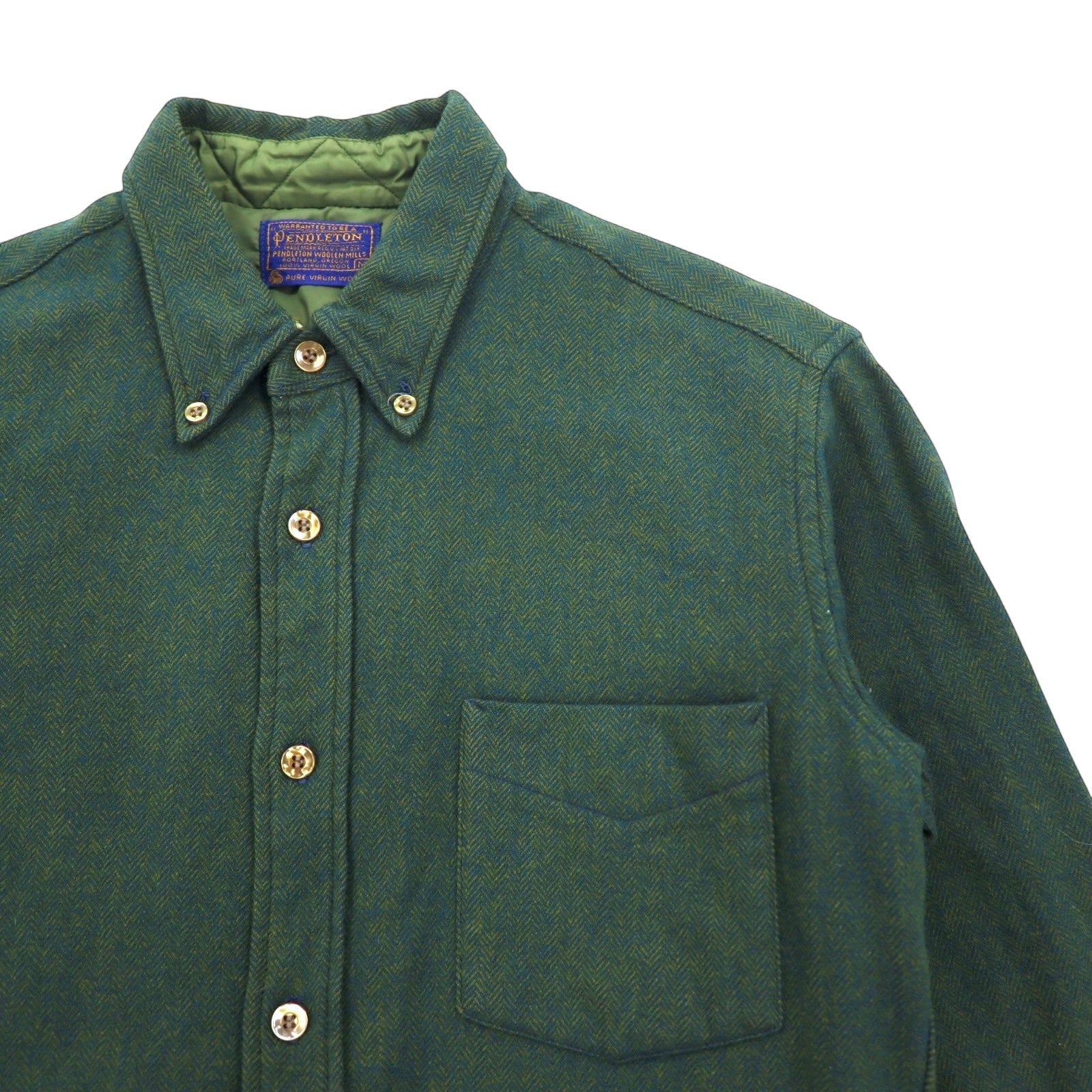 PENDLETON 60年代 フランネルシャツ ボタンダウンシャツ M カーキ ウール ヘリンボーン