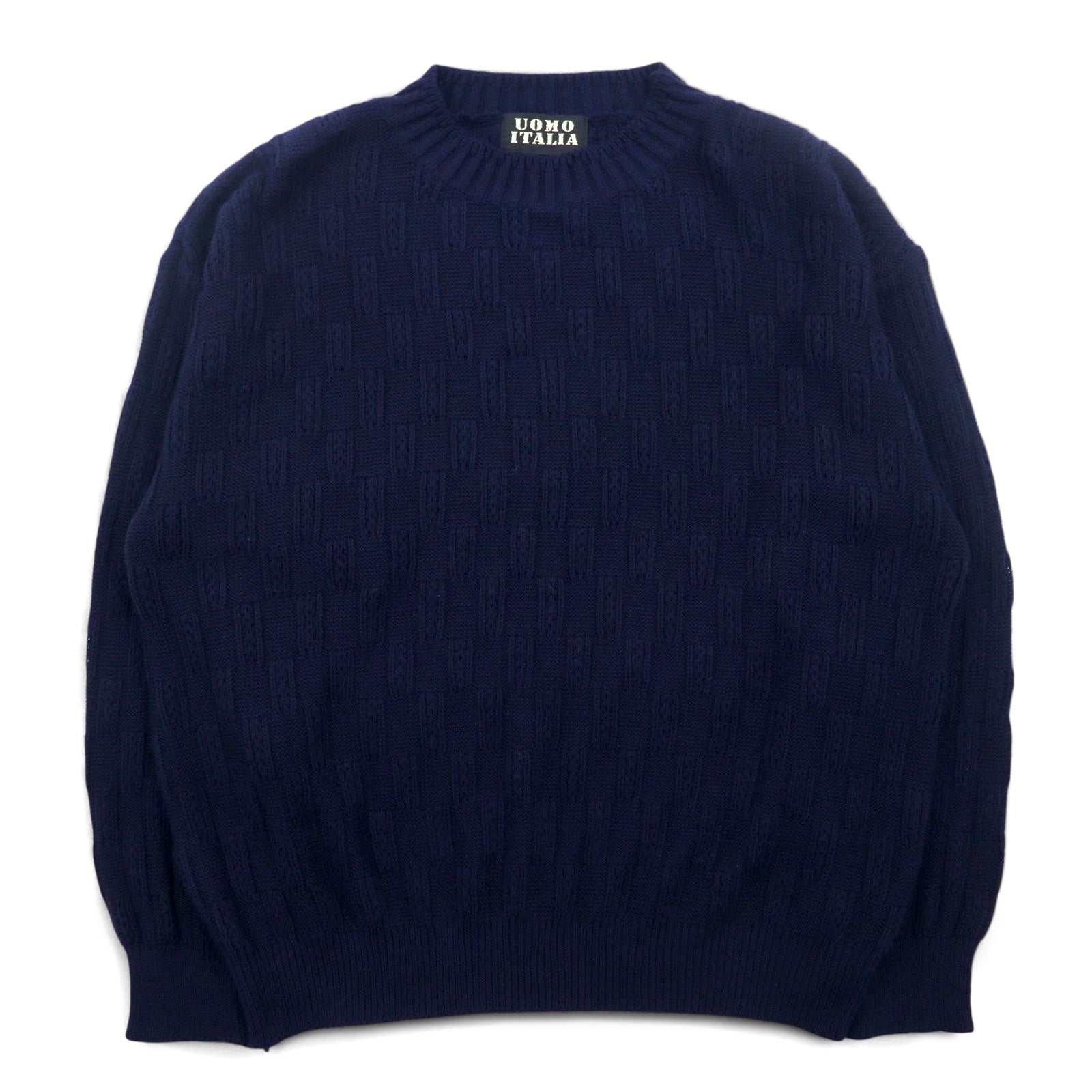 Vintage anni '90 Jacquard Knit UOMO ITALIA Maglione in acrilico con motivo a blocchi jacquard a quadri, taglia M, colore blu navy