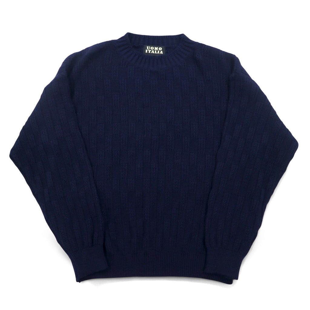Vintage anni '90 Jacquard Knit UOMO ITALIA Maglione in acrilico con motivo a blocchi jacquard a quadri, taglia M, colore blu navy