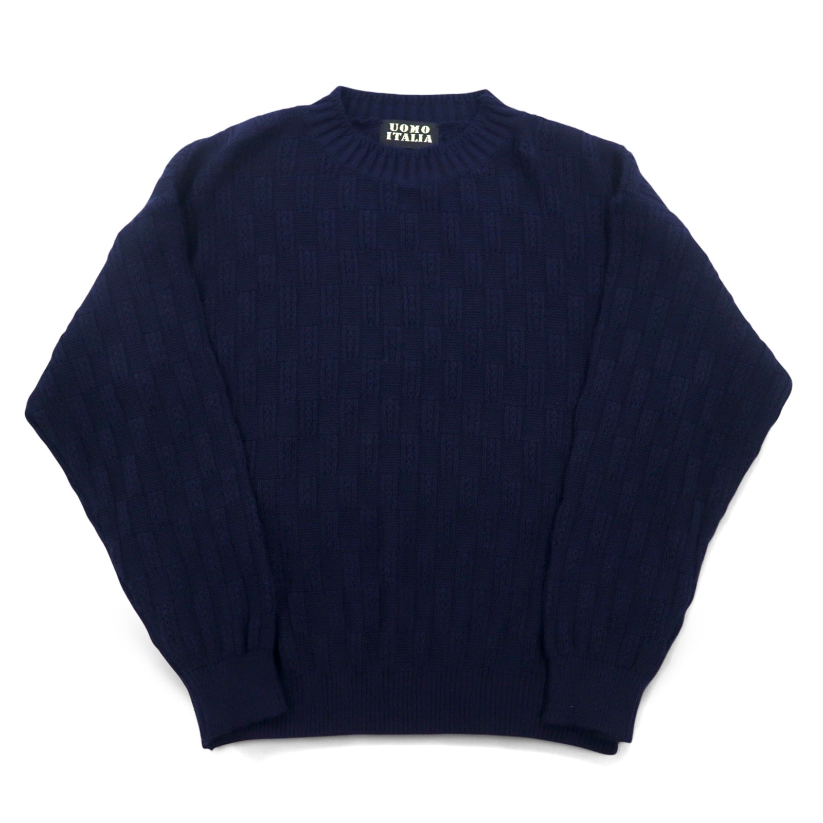 Vintage anni '90 Jacquard Knit UOMO ITALIA Maglione in acrilico con motivo a blocchi jacquard a quadri, taglia M, colore blu navy