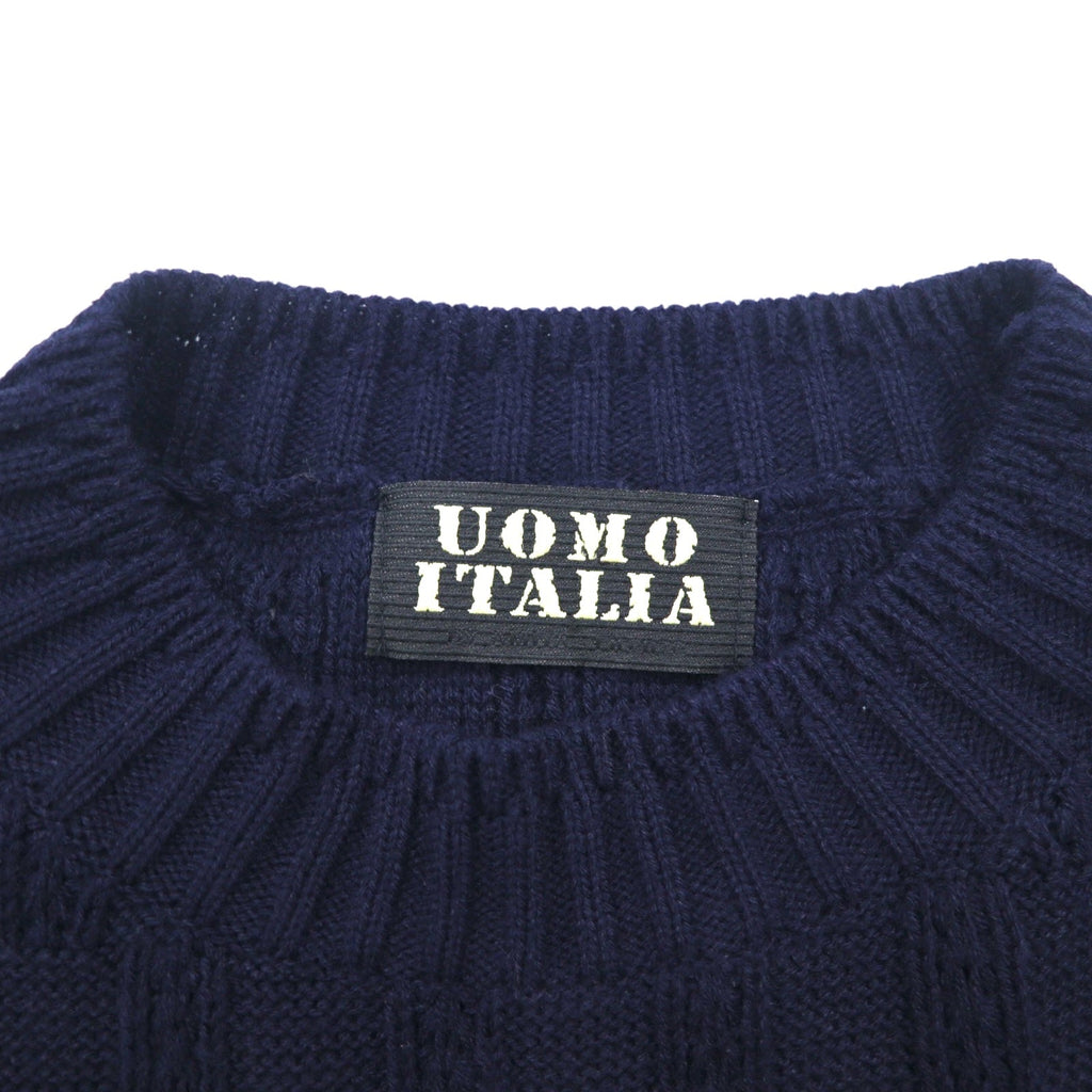 Vintage anni '90 Jacquard Knit UOMO ITALIA Maglione in acrilico con motivo a blocchi jacquard a quadri, taglia M, colore blu navy