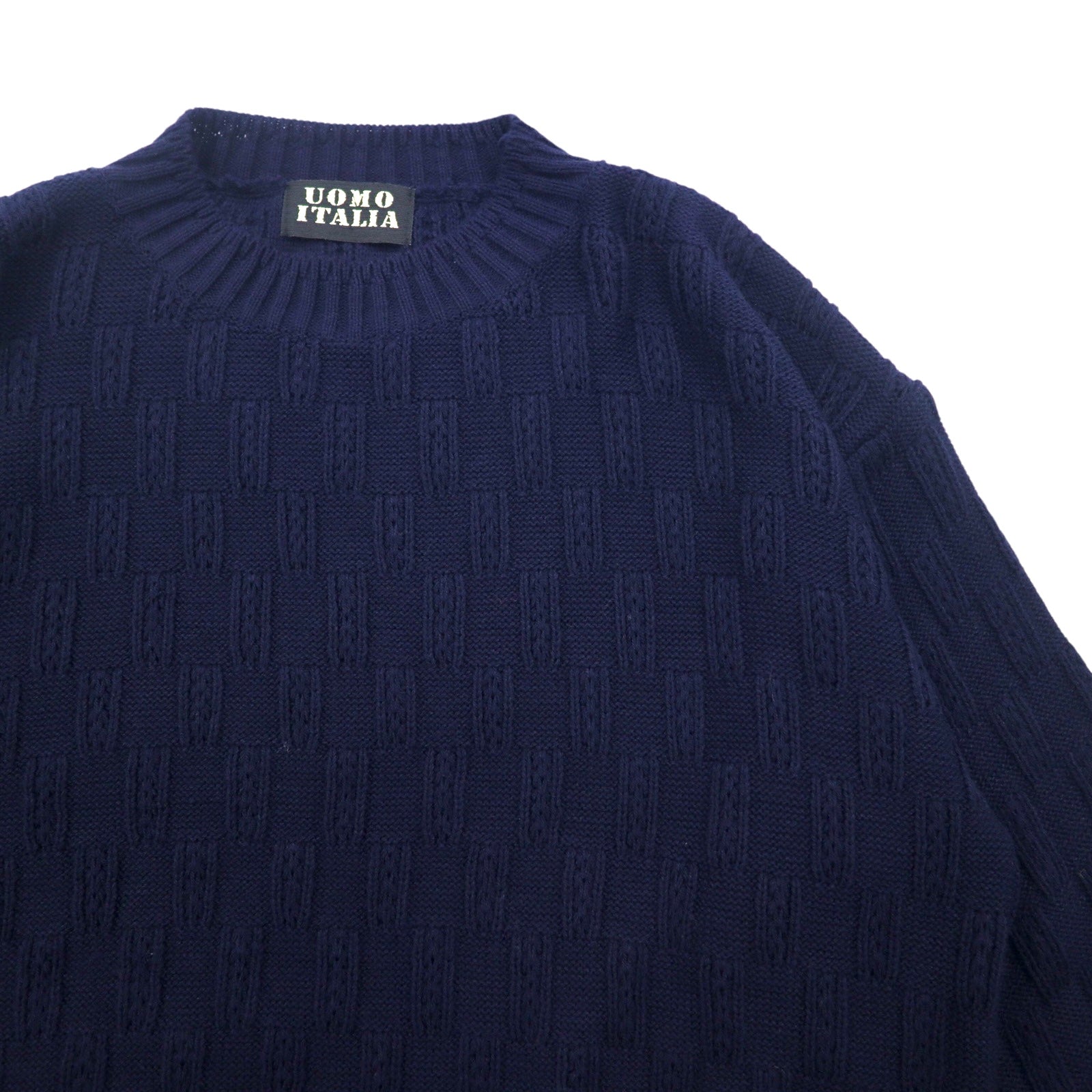 Vintage anni '90 Jacquard Knit UOMO ITALIA Maglione in acrilico con motivo a blocchi jacquard a quadri, taglia M, colore blu navy