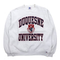 USA製 90s RUSSELL ATHLETIC Felpa Stampa College XL Bianca Cotone Logo ad Arco Stampa a Tre Livelli DUQUESNE UNIVERSITY