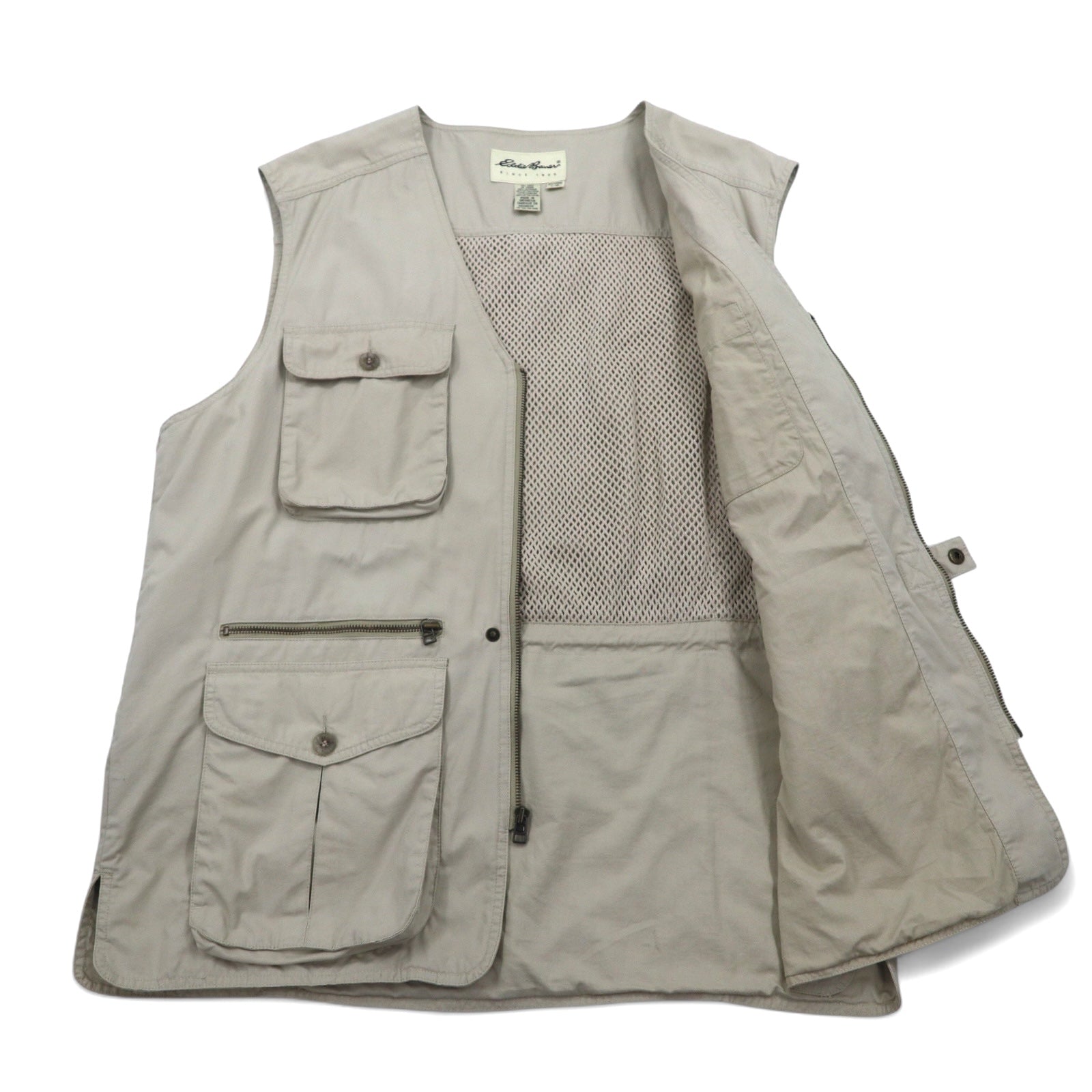 Eddie Bauer anni '90 gilet da pesca gilet da caccia L beige cotone