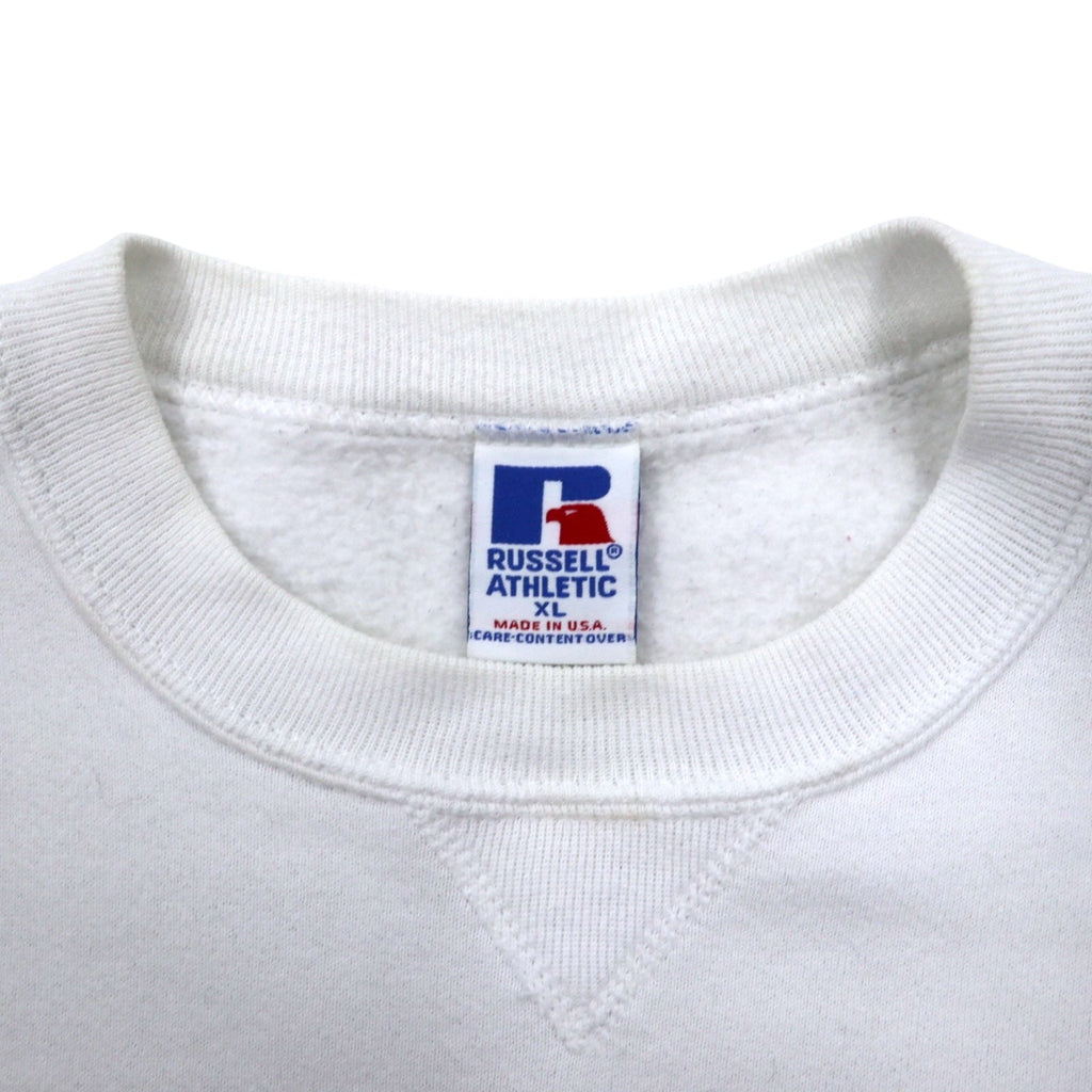 USA製 90s RUSSELL ATHLETIC Felpa Stampa College XL Bianca Cotone Logo ad Arco Stampa a Tre Livelli DUQUESNE UNIVERSITY