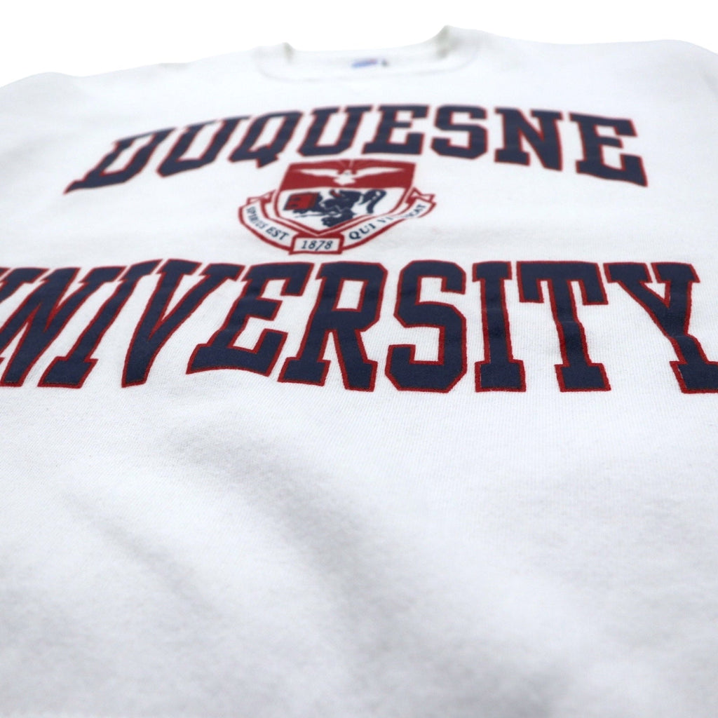 USA製 90s RUSSELL ATHLETIC Felpa Stampa College XL Bianca Cotone Logo ad Arco Stampa a Tre Livelli DUQUESNE UNIVERSITY