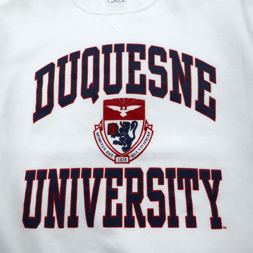 USA製 90s RUSSELL ATHLETIC Felpa Stampa College XL Bianca Cotone Logo ad Arco Stampa a Tre Livelli DUQUESNE UNIVERSITY