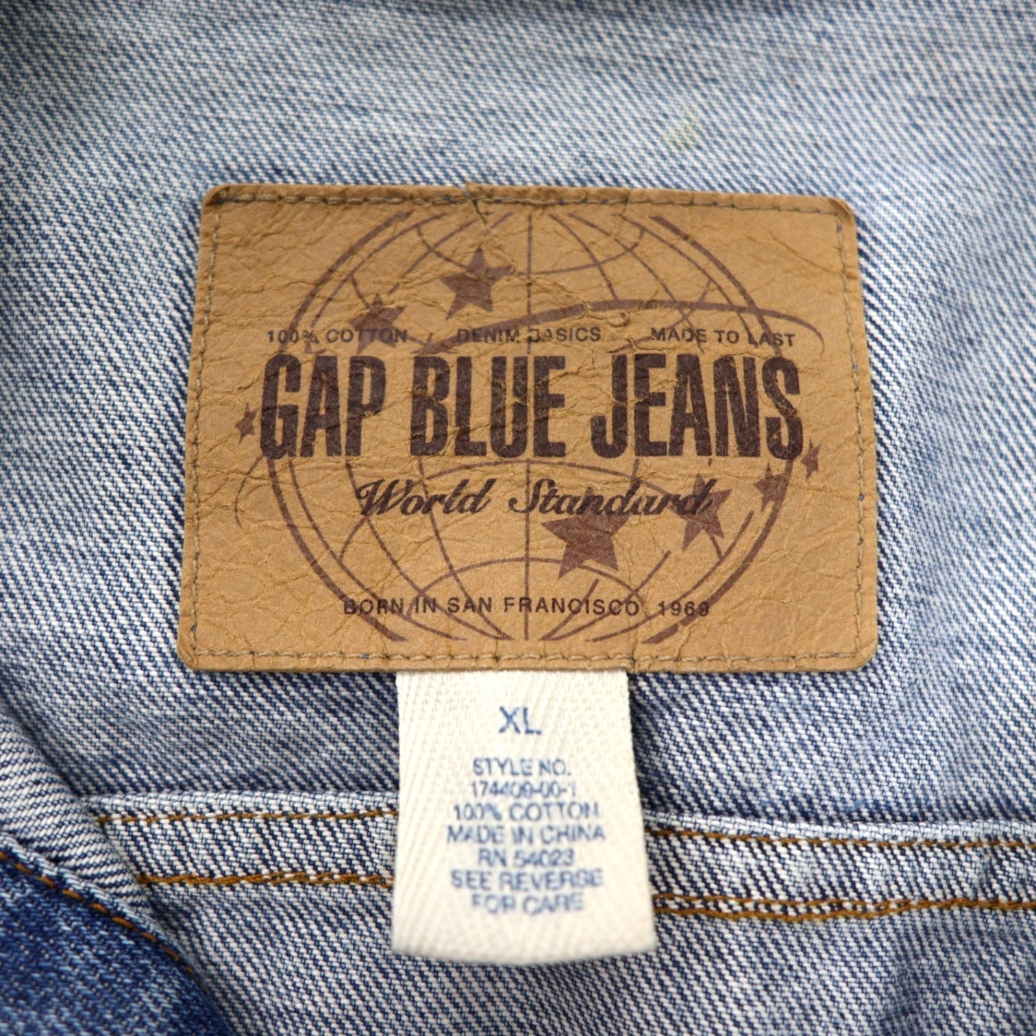 GAP BLUE JEANS 00s Old Gap Giubbotto in denim Gilet XL Blu Cotone 174409-00