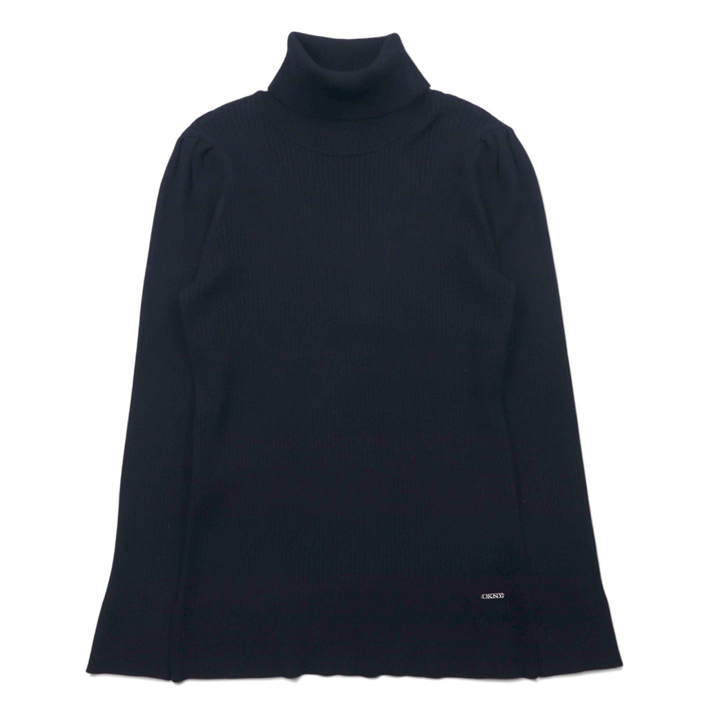 DKNY Maglione dolcevita a costine, taglia L, nero, viscosa, con targhetta logo