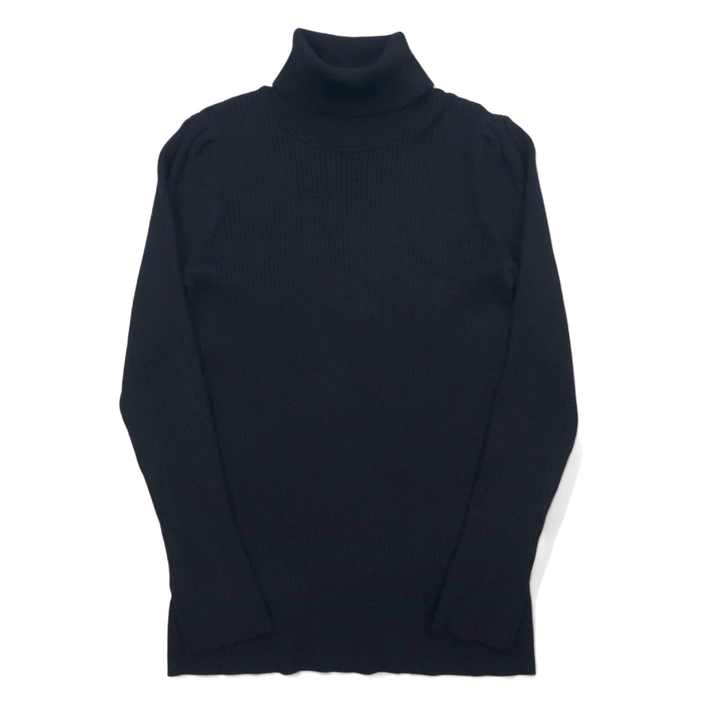 DKNY Maglione dolcevita a costine, taglia L, nero, viscosa, con targhetta logo