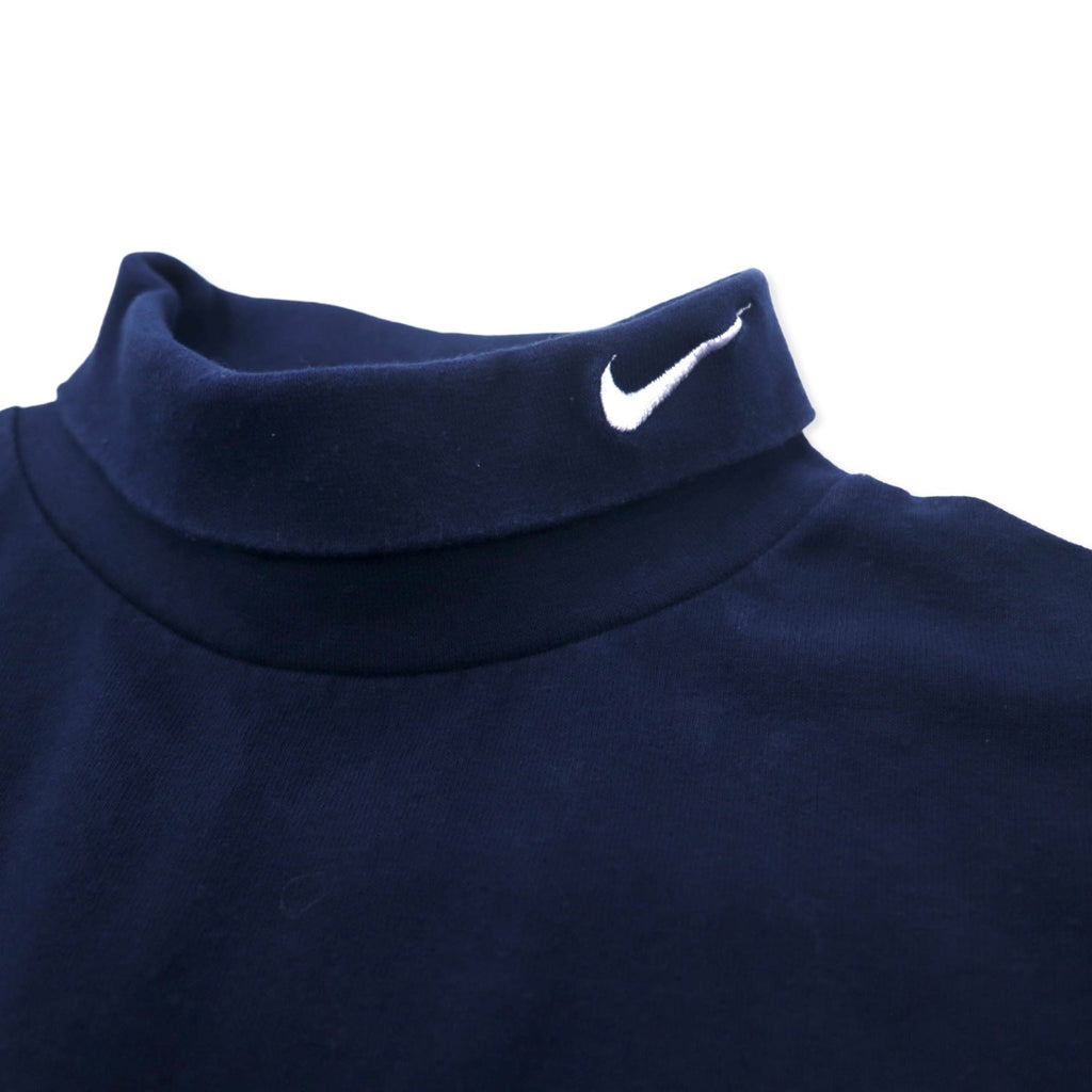 NIKE USA 90s maglia a collo alto a maniche lunghe, t-shirt a maniche lunghe, XL, blu navy, cotone, logo Swoosh ricamato, etichetta argento, oversize