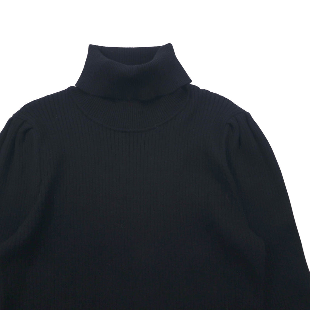 DKNY Maglione dolcevita a costine, taglia L, nero, viscosa, con targhetta logo