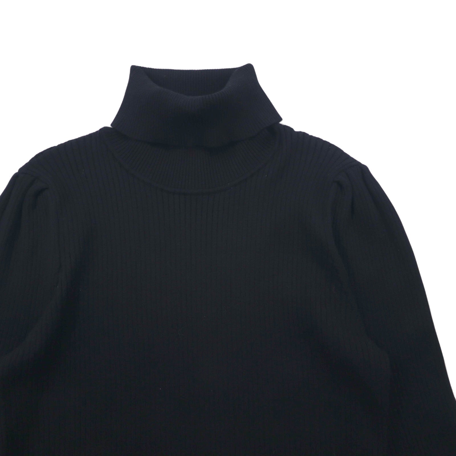 DKNY Maglione dolcevita a costine, taglia L, nero, viscosa, con targhetta logo