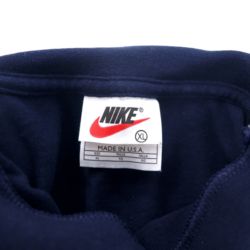 NIKE USA 90s maglia a collo alto a maniche lunghe, t-shirt a maniche lunghe, XL, blu navy, cotone, logo Swoosh ricamato, etichetta argento, oversize
