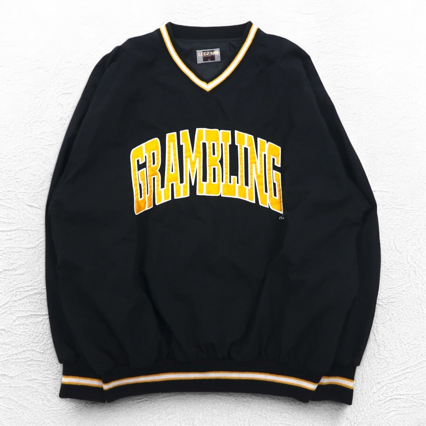 LEGENDS ATHLETIC USA 90s Giacca a vento in nylon a pullover con scollo a costine XL nera college GRAMBLING logo ad arco